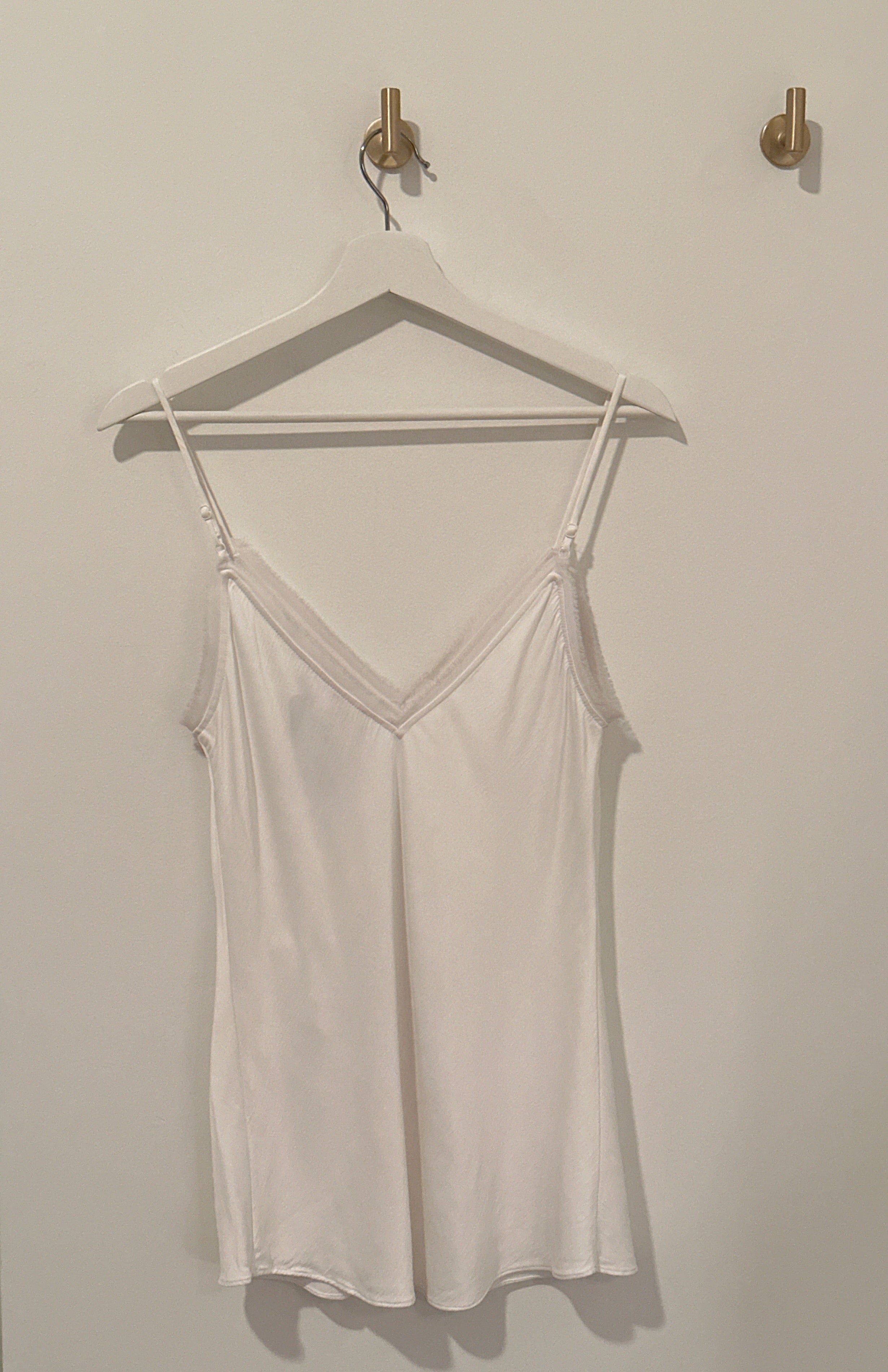 FRAME White Frayed Trim Spaghetti Strap Silky Camisole Small