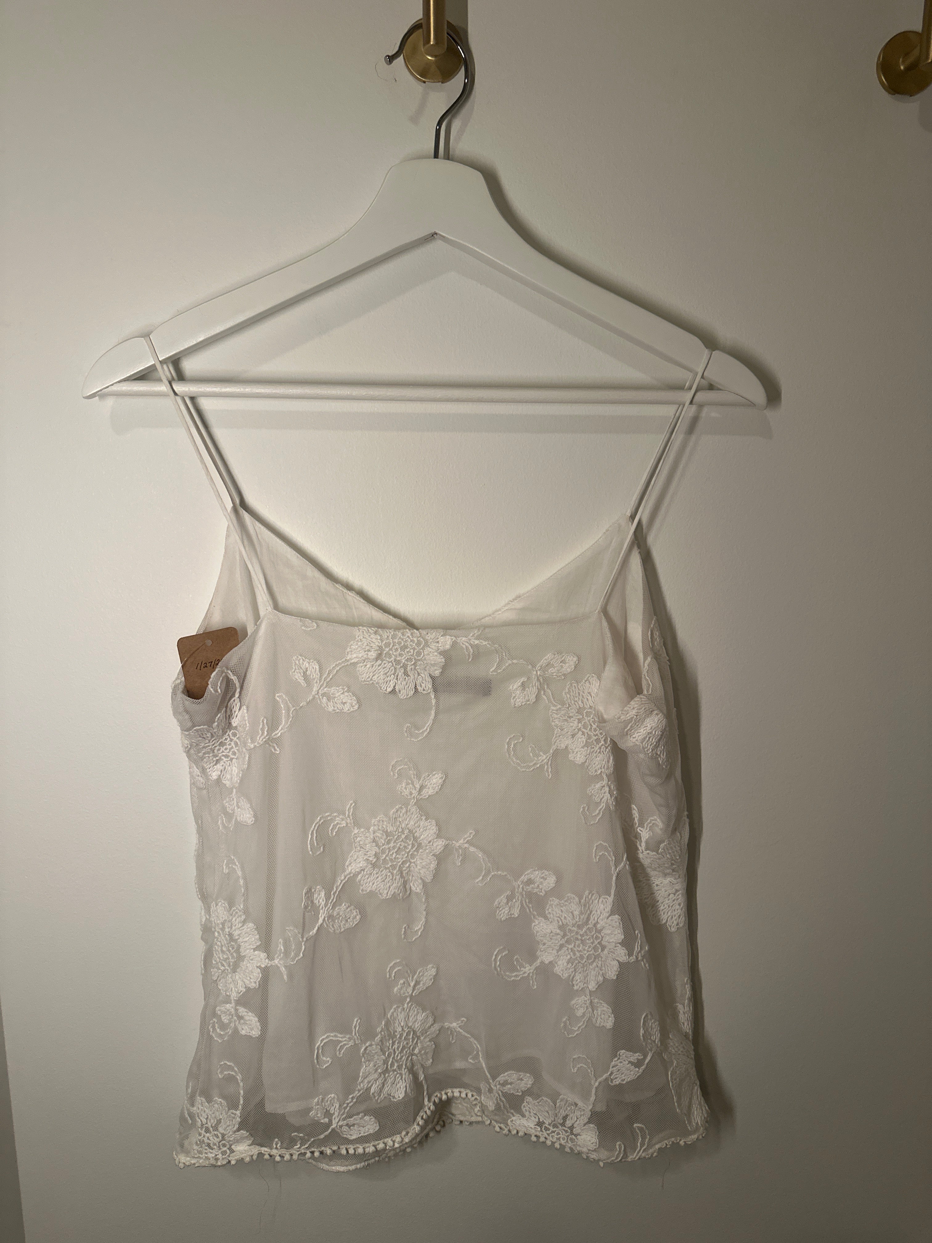 White Zara Basic Spaghetti Strap Embroidered Camisole