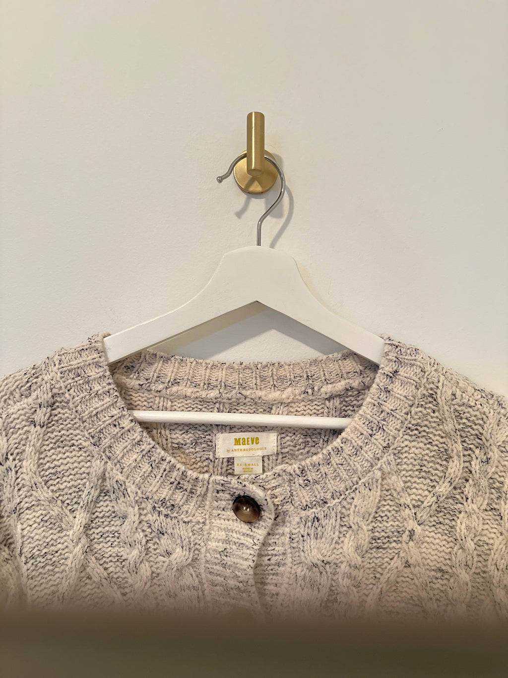 MAEVE by ANTHROPOLOGIE PATTERNED KNIT HEATHERED CREAM CARDIGAN XXS