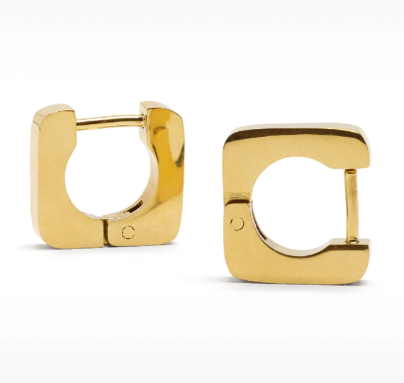Jewelry All Squared UP- Huggie Hinge Square Hoop Earring 14K gold: Yellow Gold