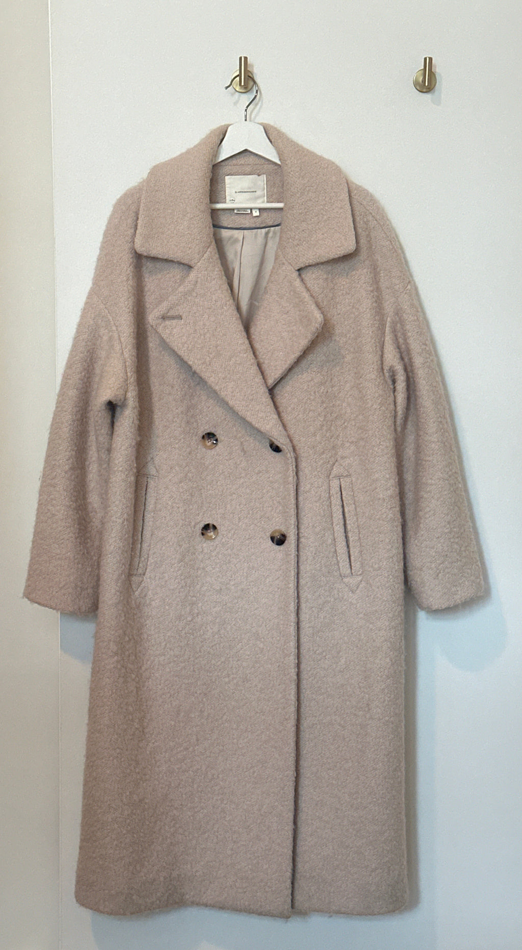 Anthropologie Beige Bouclé Double Breasted Cocoon Teddy Coat Medium