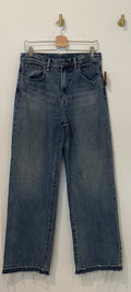 R13 Japanese Denim Wide Leg Distressed Hem Jeans 28