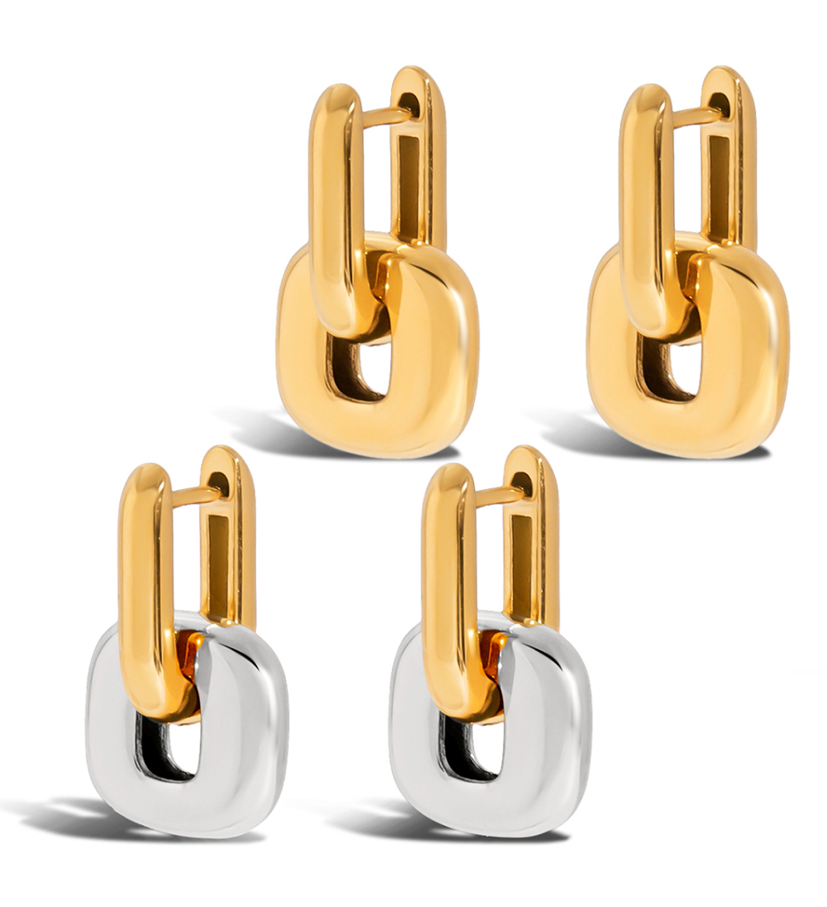 Jewelry Agatha Hoop to drop Steel and Two Tone 14K PVD Gold Earrings: Two tone