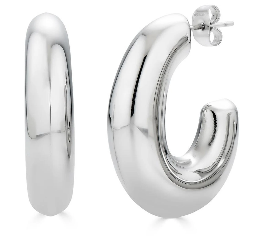 Jewelry Thea C Hoop-  Puffy Stainless Steel Earring 14K: Silver / Large