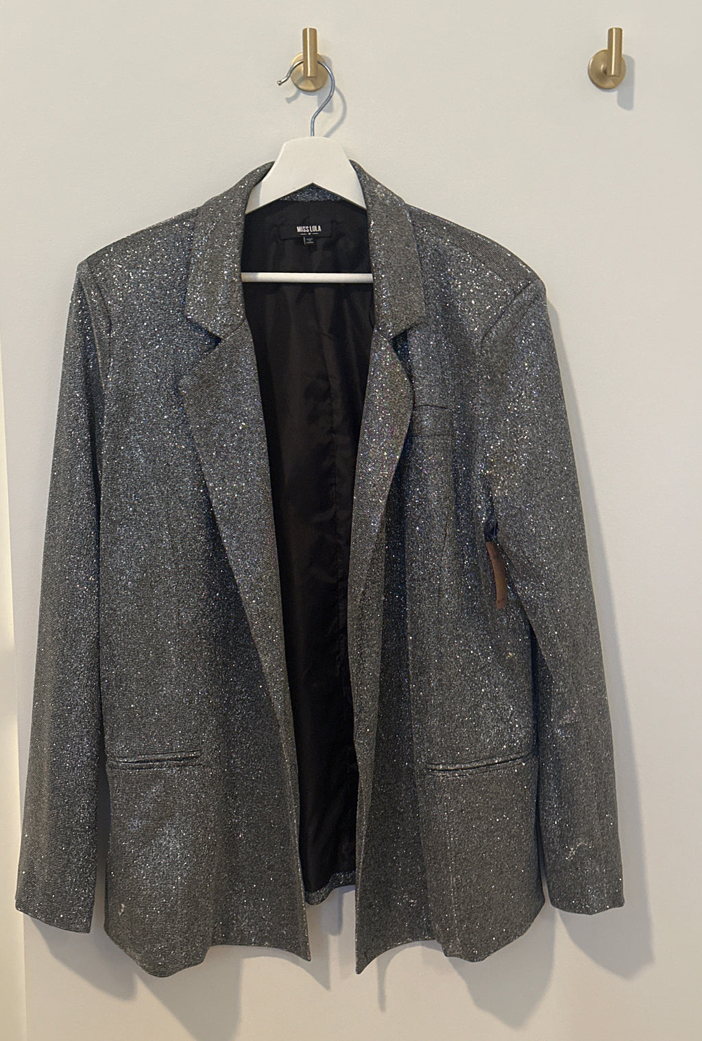 MISS LOLA Silver Metallic Boxy Style Blazer