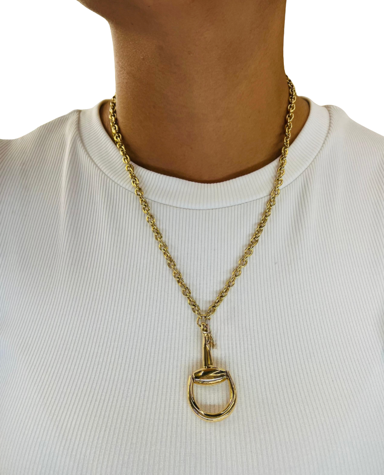 Jewelry Half Snaffle Equestrian Pendant Necklace 18K Gold