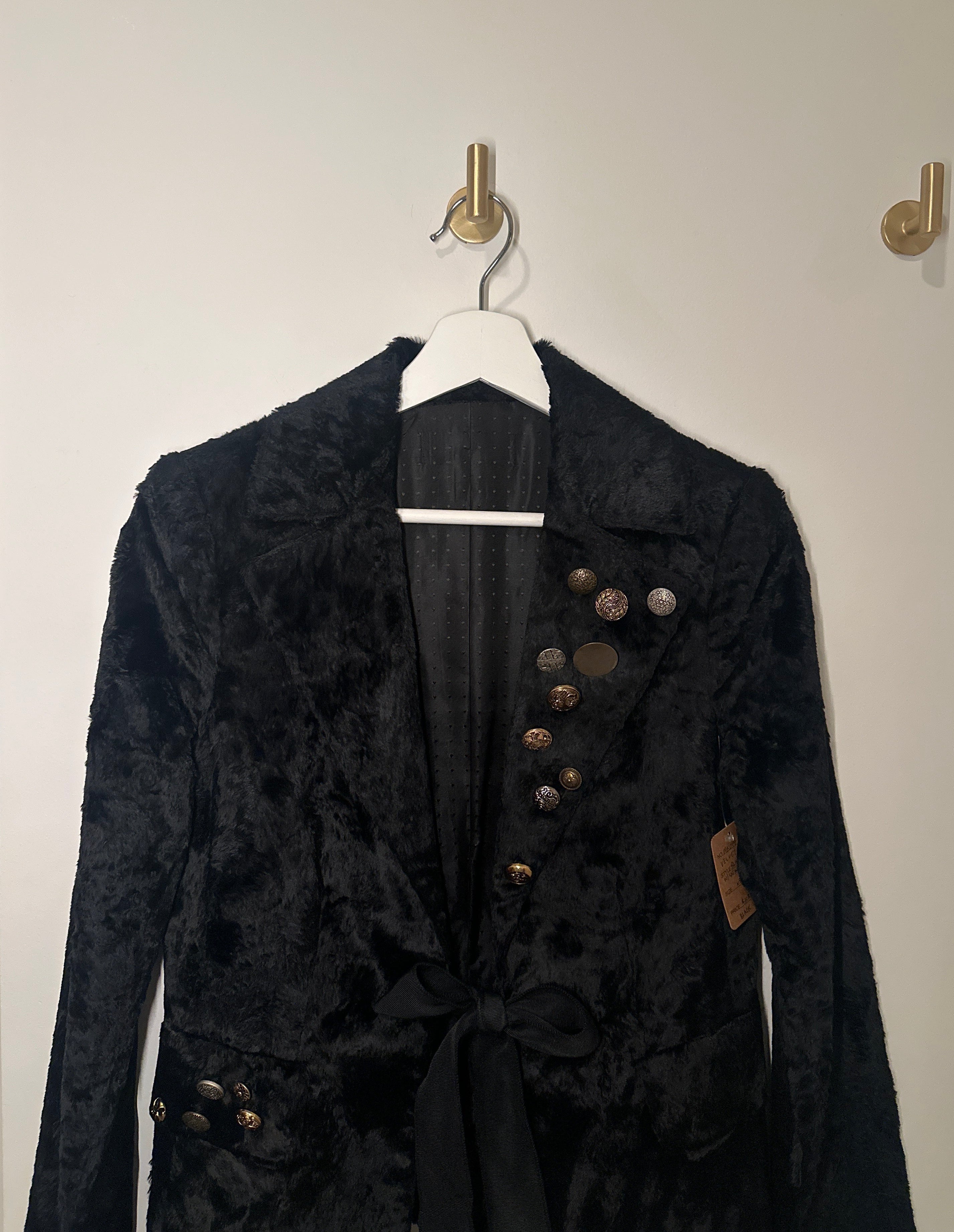 Vintage Blazer (Club Monaco TBD) Black Crushed Velvet Or Cow Hide Texture XS/S with Hand Sewn Buttons and Crepe Bow