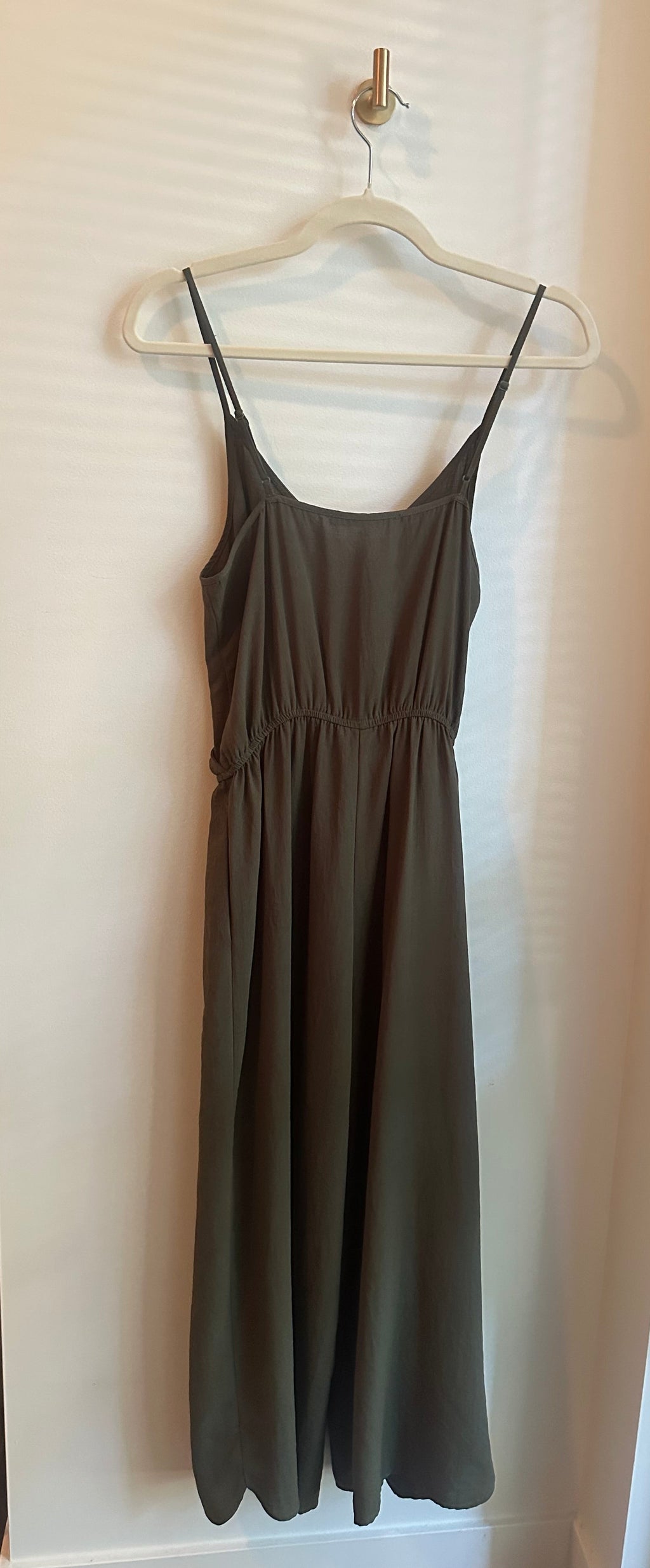 Monk & Lou Wrap Front Wide Leg Jumpsuit | Army Green | Size XS