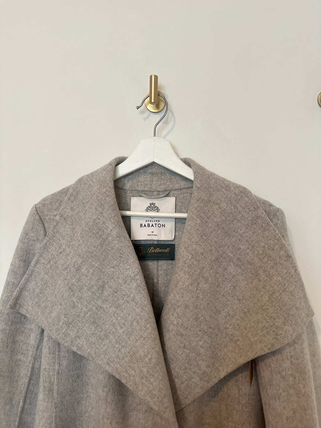 BABATON Wool Light Grey Shawl Collar Wrap Coat Medium