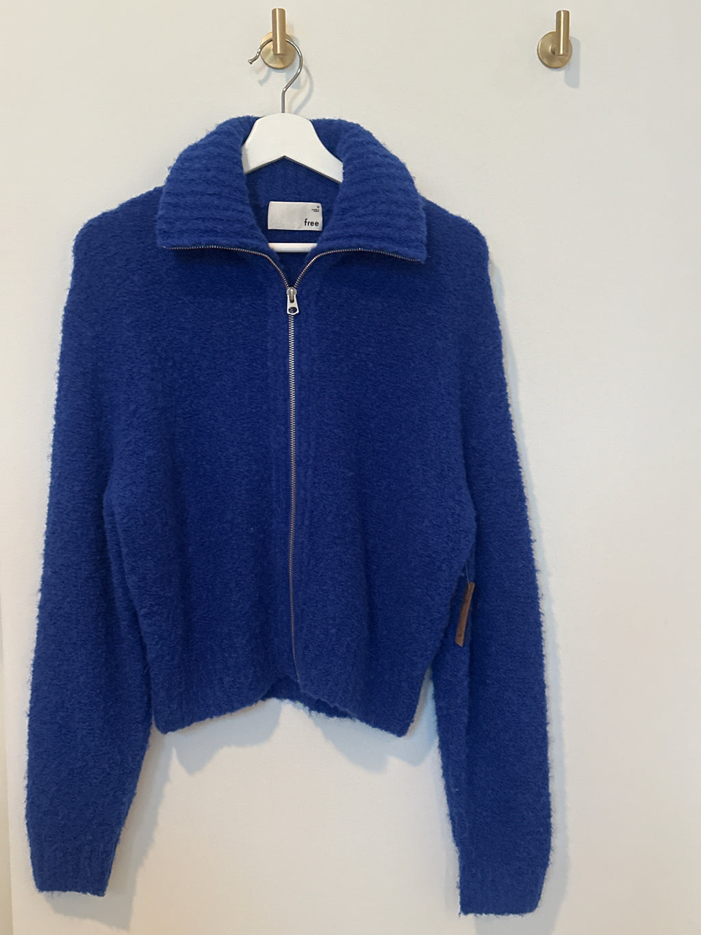 wilfred free Royal Blue Chunky Knit Zip Front Long Sleeve Cardigan