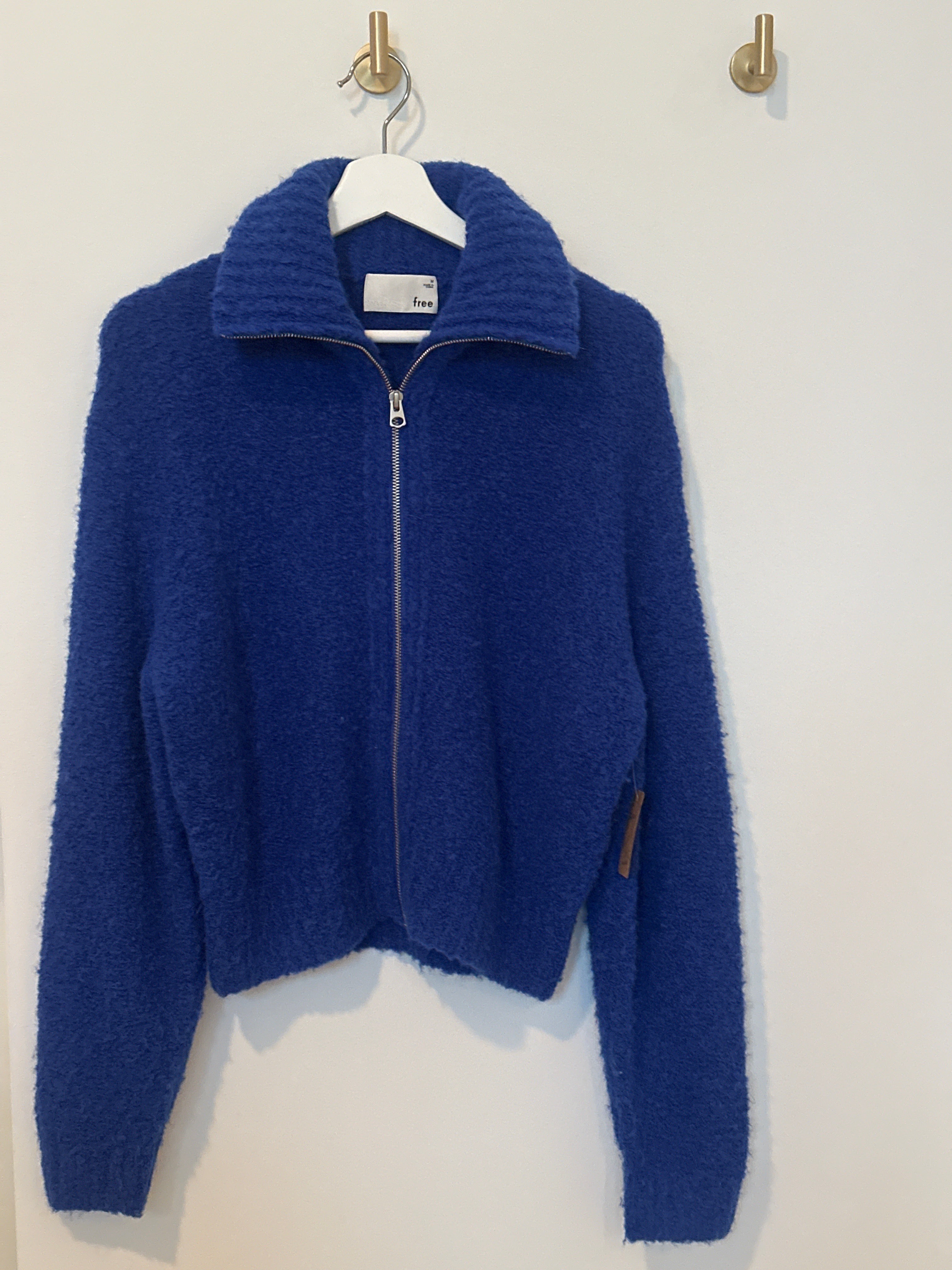 wilfred free Royal Blue Chunky Knit Zip Front Long Sleeve Cardigan