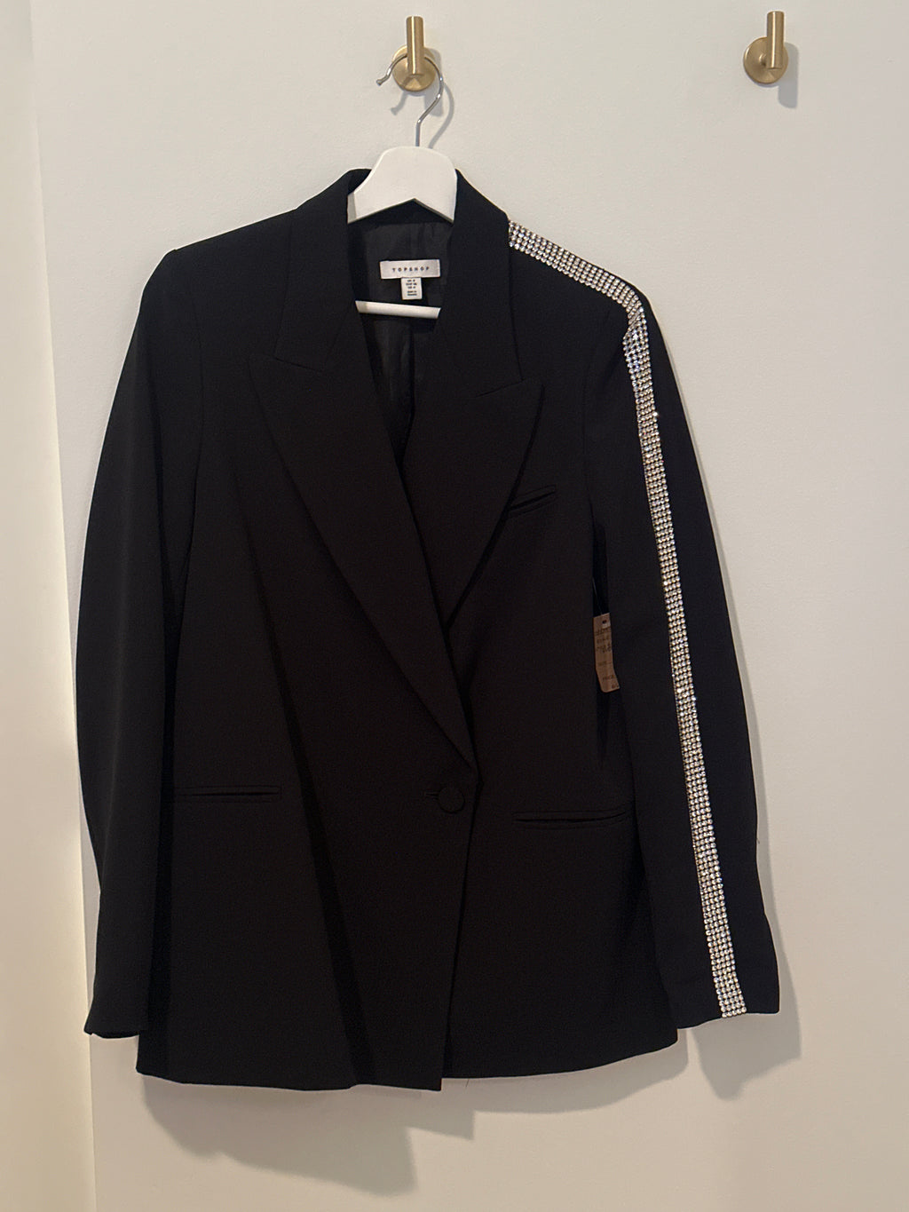 TOPSHOP  Boxy Style Black Blazer Rhinestone Stripe Down Right Arm