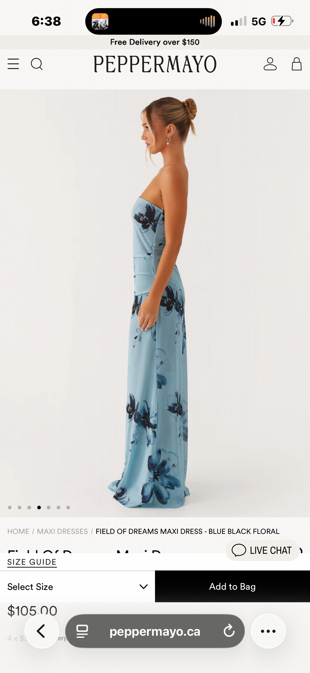 Peppermayo “Field of Dreams” Strapless Maxi Dress
Blue Floral | Size Small