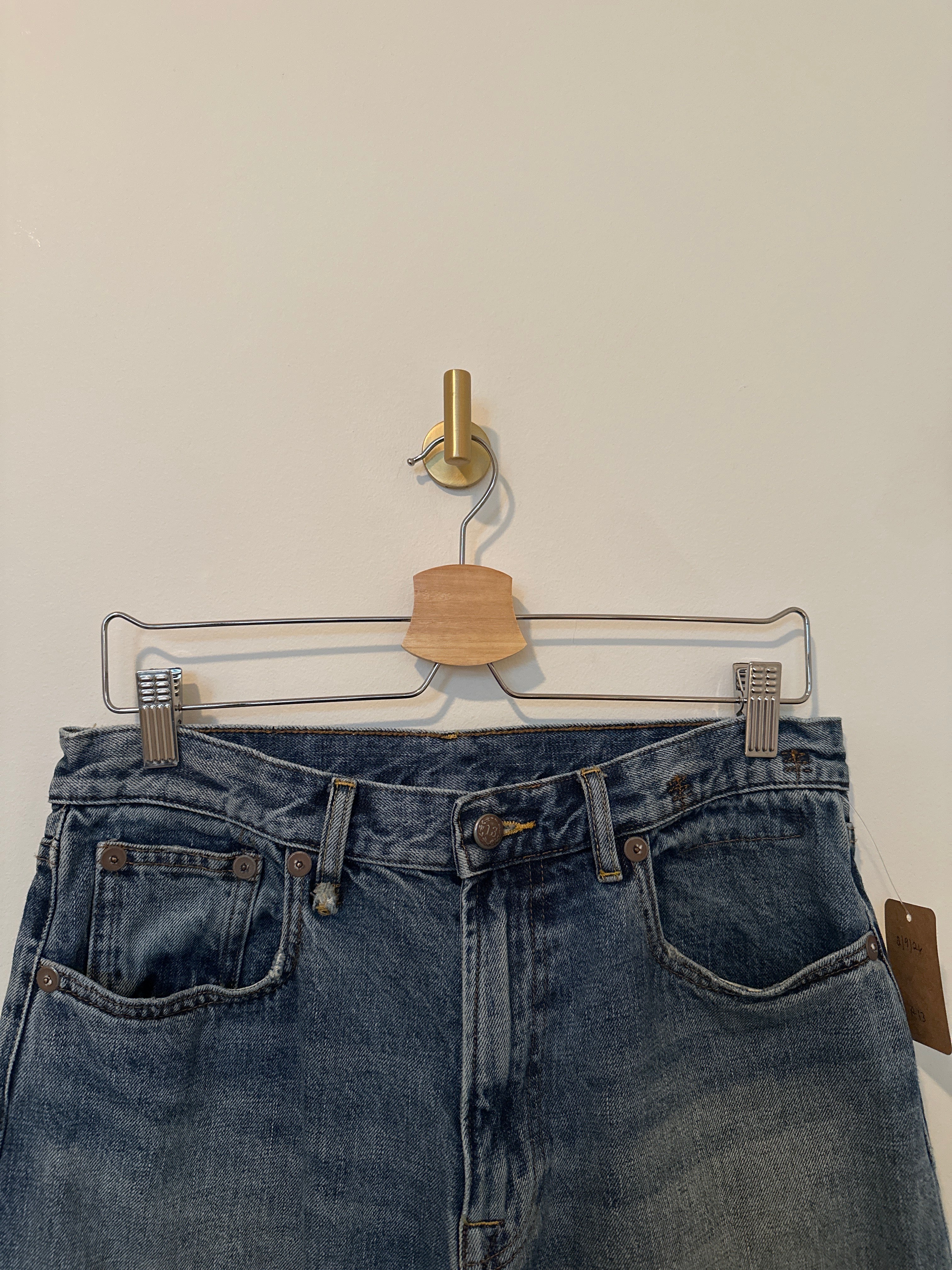 R13 Japanese Denim Wide Leg Distressed Hem Jeans 28