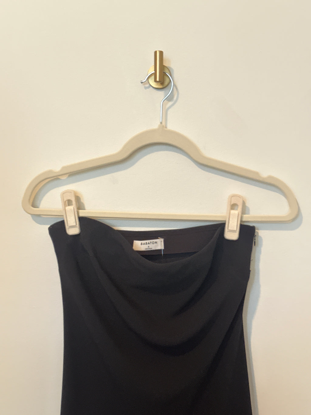 BABATON Black Draped Bodice Strapless Full Length Asymmetrical Hem Stitch Detail Dress Small