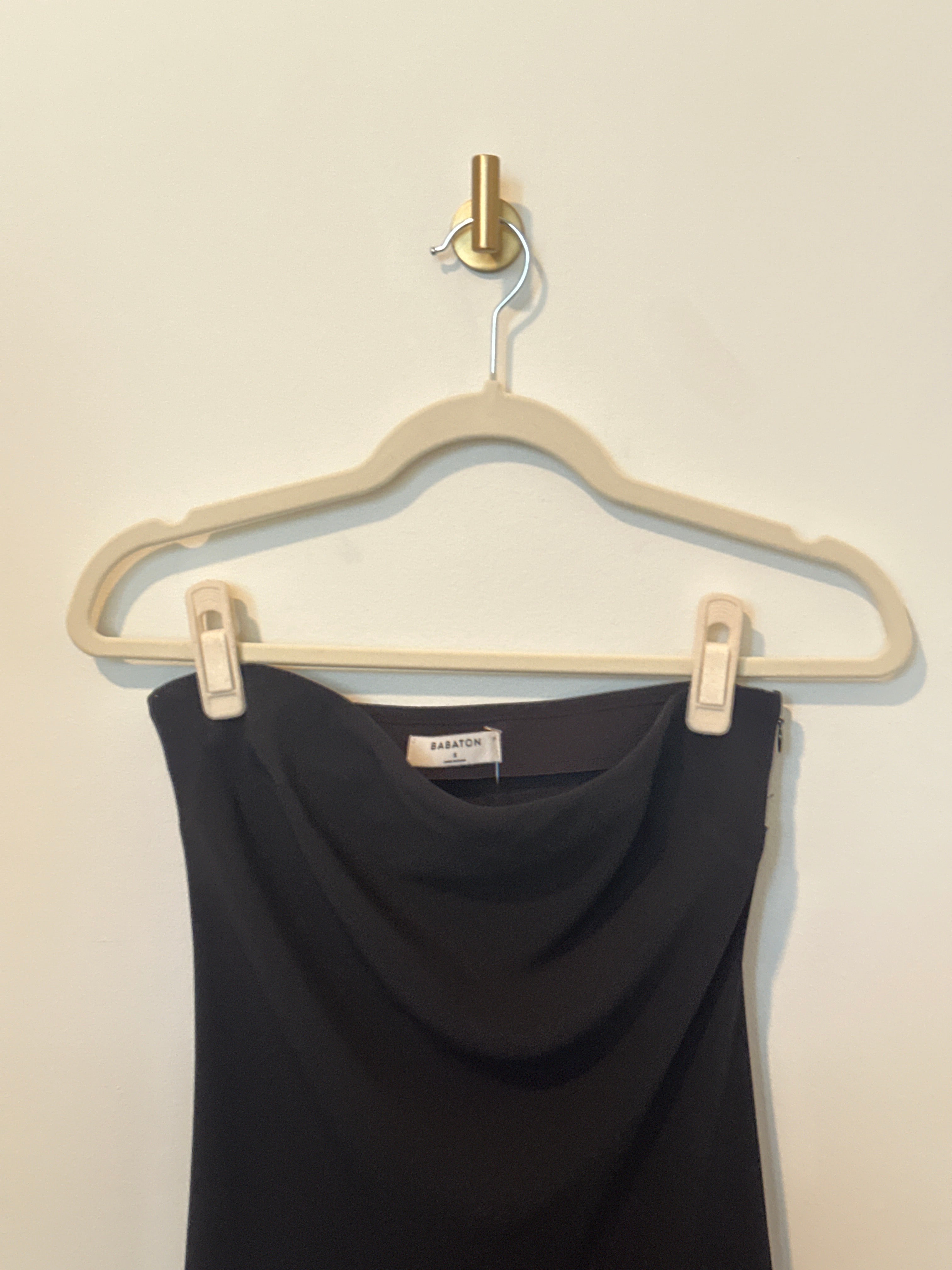 BABATON Black Draped Bodice Strapless Full Length Asymmetrical Hem Stitch Detail Dress Small