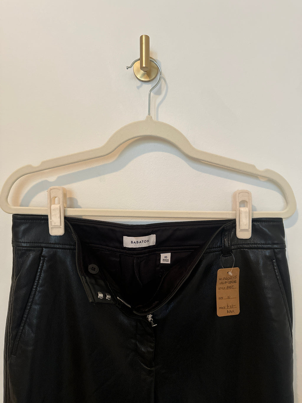 BABATON Vegan Leather Black Fly Front Trouser 10