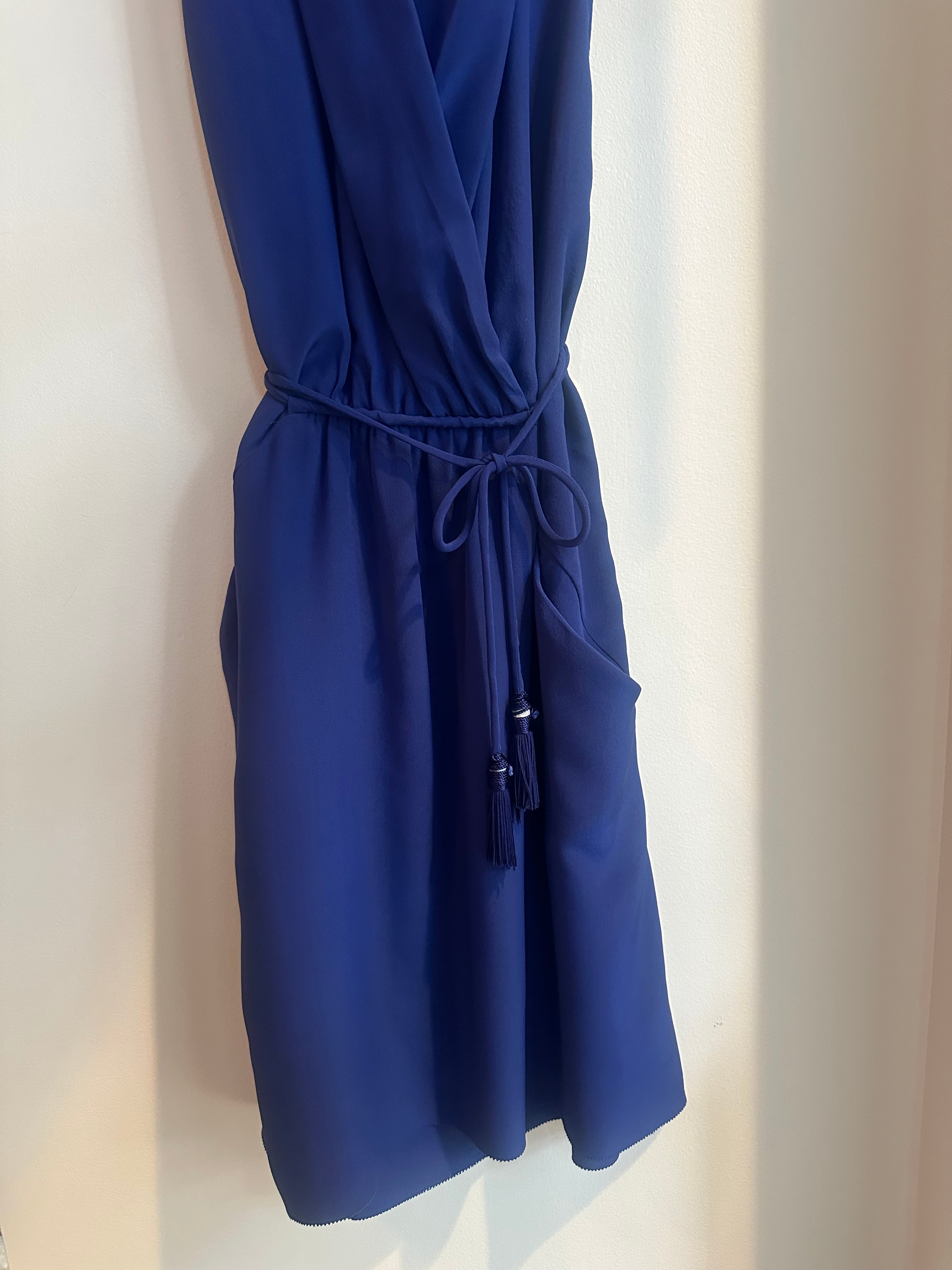 Wilfred 100% Silk Tassel Tie Dress – Royal Cobalt Blue | Size S