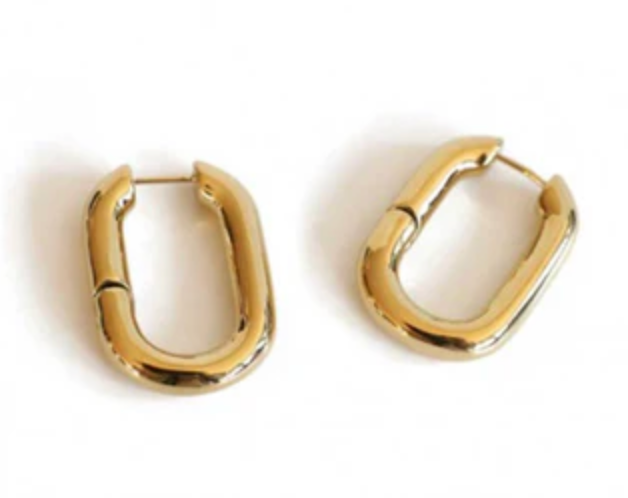 Jewelry Classic PaperClip Puffy Hoop- Steel Hypoallergenic: Yellow Gold