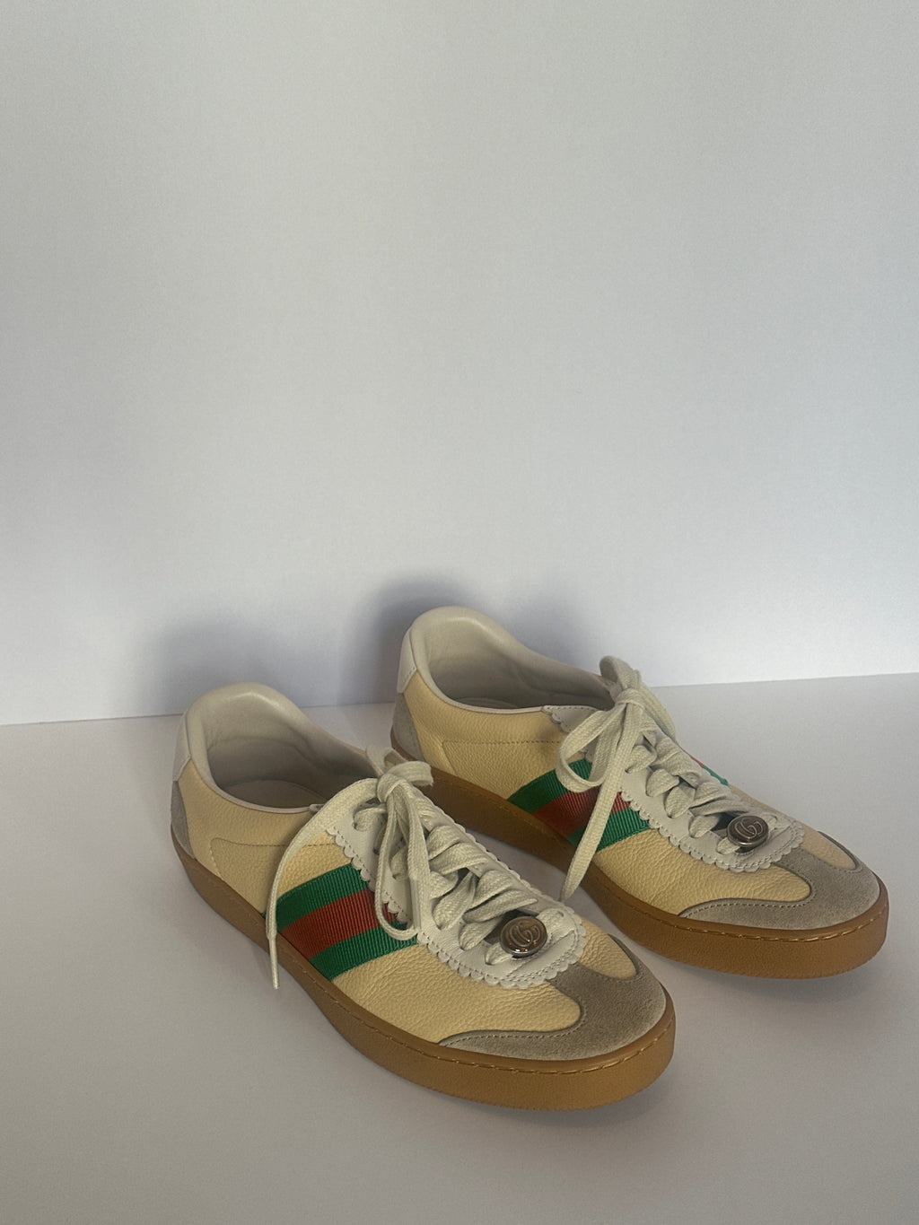 GUCCI G 74 GG Sneakers Bee Yellow Leather Suede Size 37