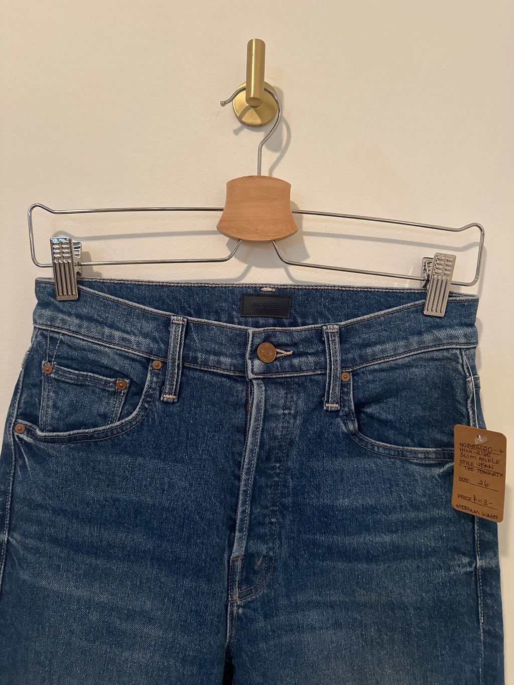 MOTHER DENIM HIGH RISE SLIM 'THE TOMCAT' ANKLE FRAY SIZE 26