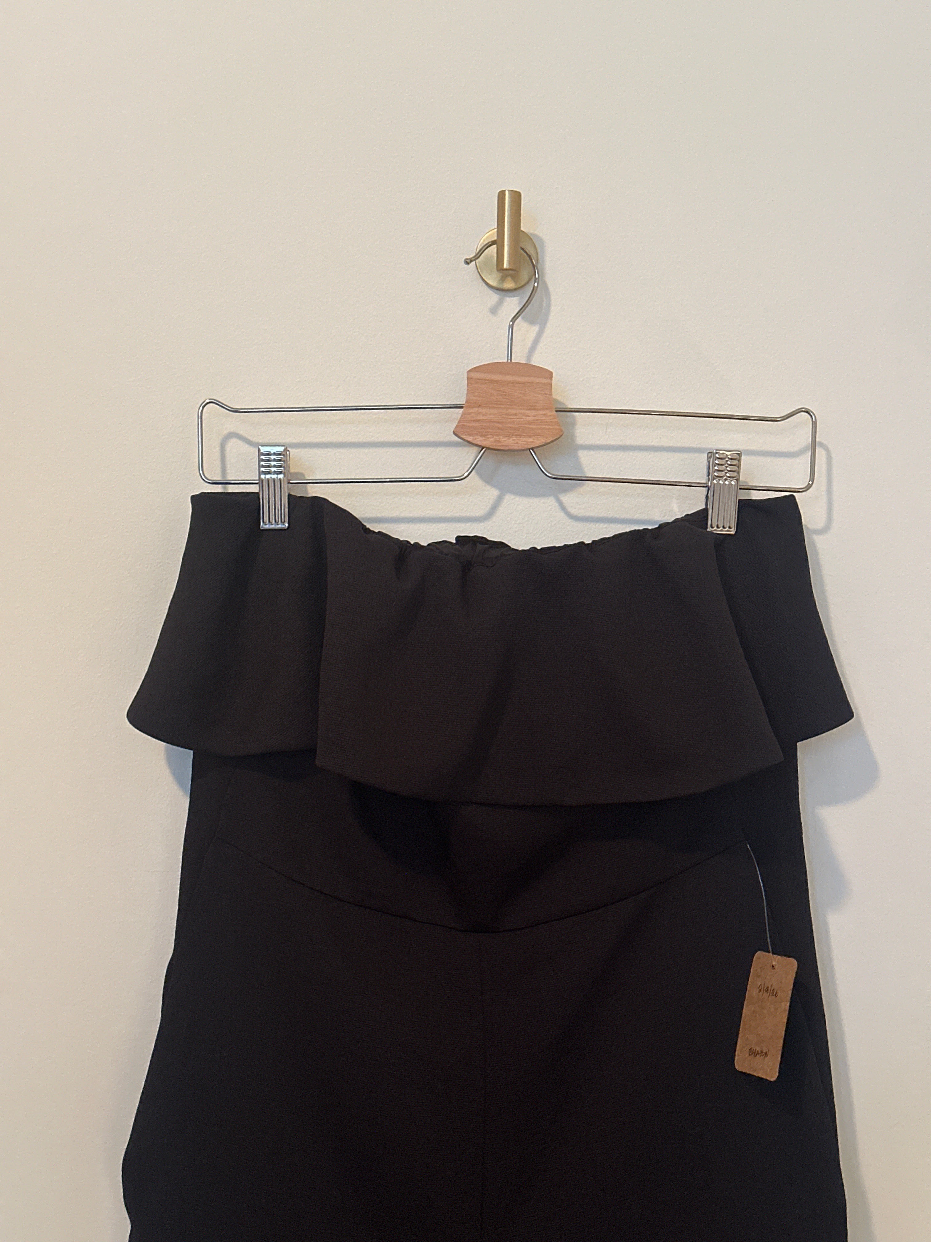 BABATON Ruffled Bodice Strapless Black Jumpsuit