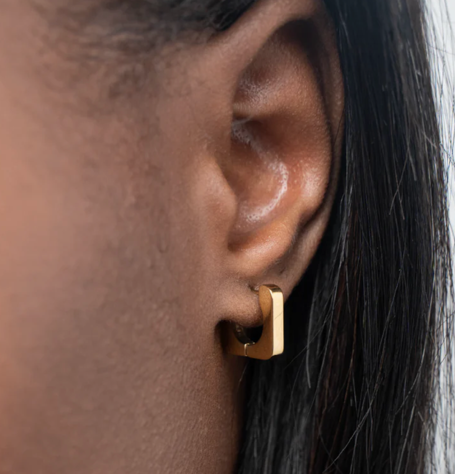 Jewelry All Squared UP- Huggie Hinge Square Hoop Earring 14K gold: Yellow Gold