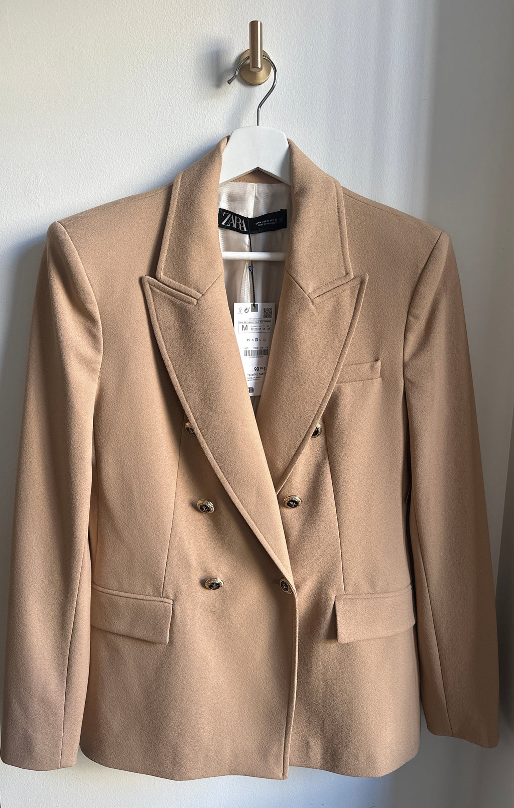 ZARA Camel Double-Breasted Blazer – Size M (BNWT)