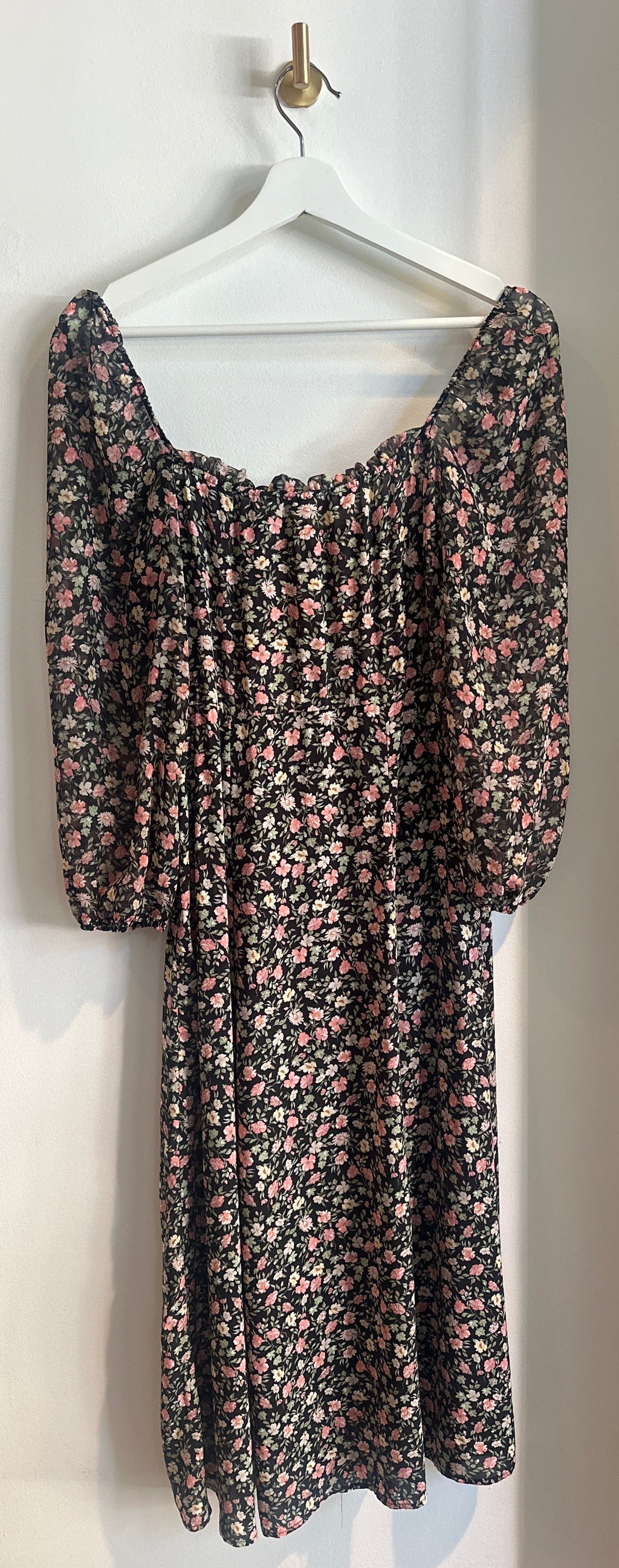 Zara Floral Off-the-Shoulder Smocked Midi Dress | Size Small