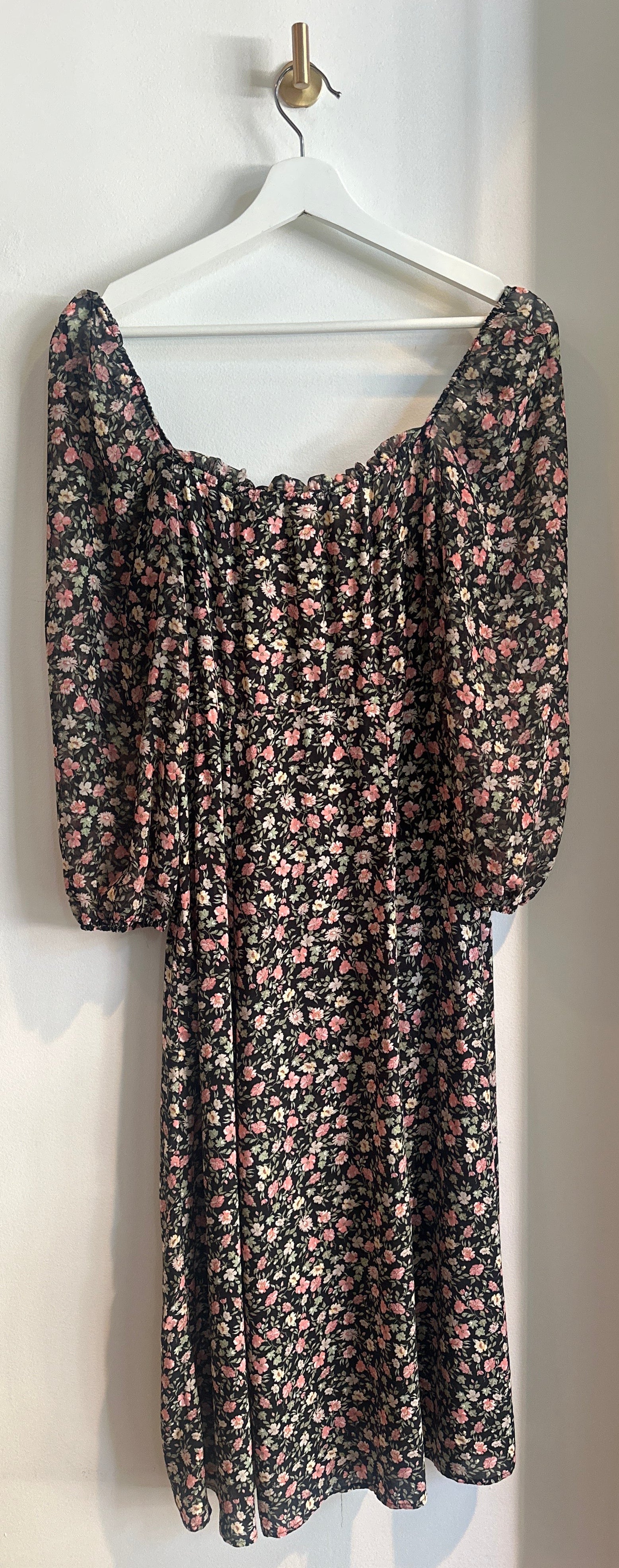 Zara Floral Off-the-Shoulder Smocked Midi Dress | Size Small
