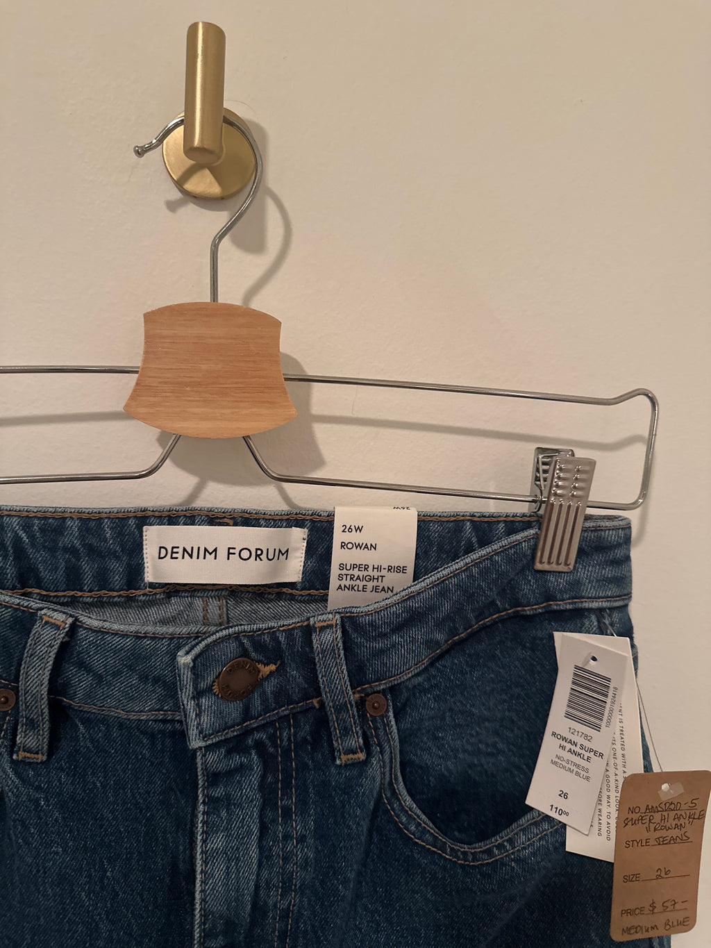 DENIM FORUM DENIM SUPER HI ANKLE MEDIUM BLUE 'ROWAN' STRAIGHT SIZE 26