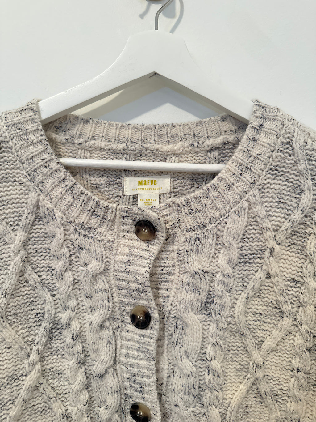 MAEVE by ANTHROPOLOGIE PATTERNED KNIT HEATHERED CREAM CARDIGAN XXS