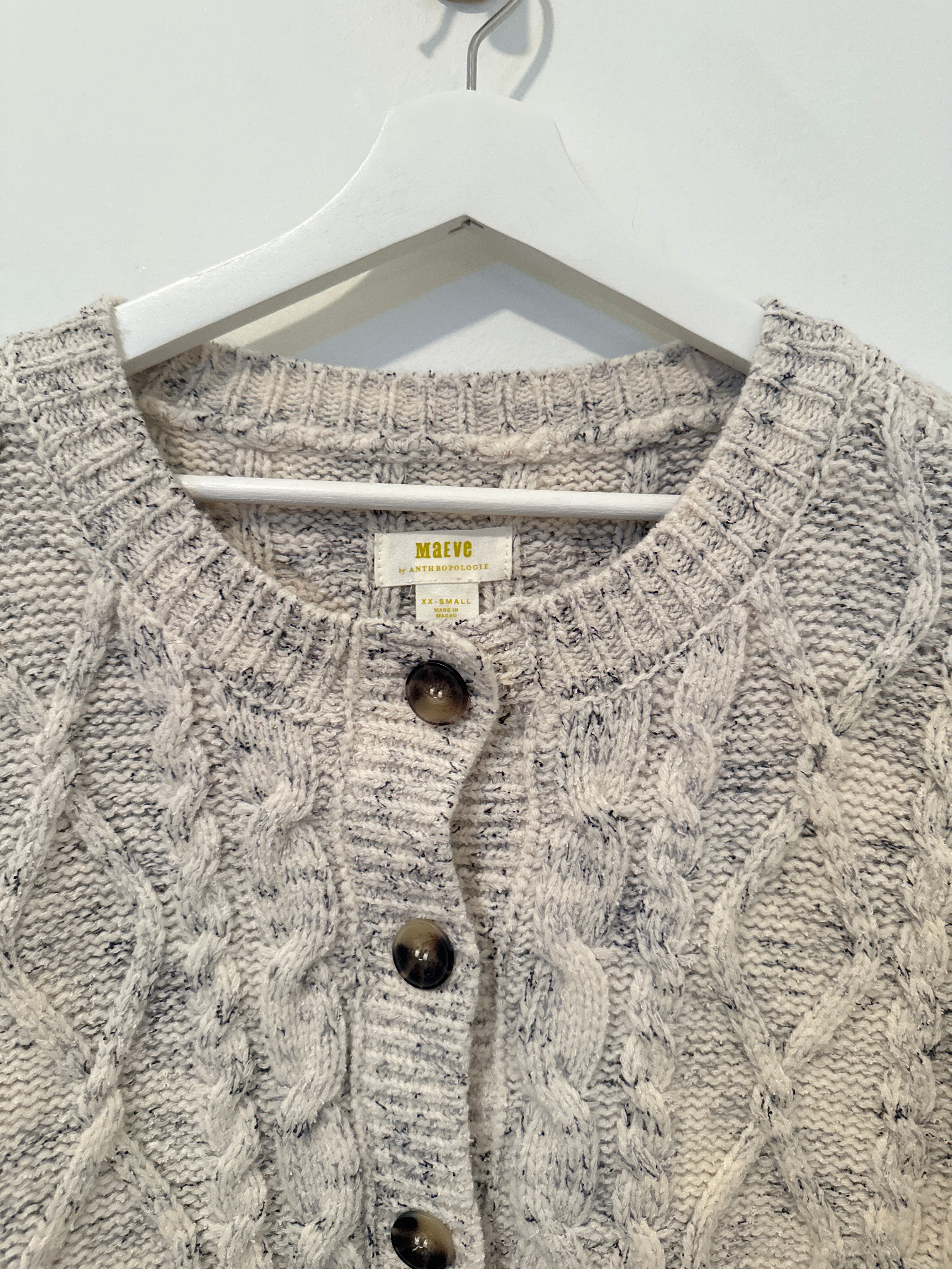 MAEVE by ANTHROPOLOGIE PATTERNED KNIT HEATHERED CREAM CARDIGAN XXS