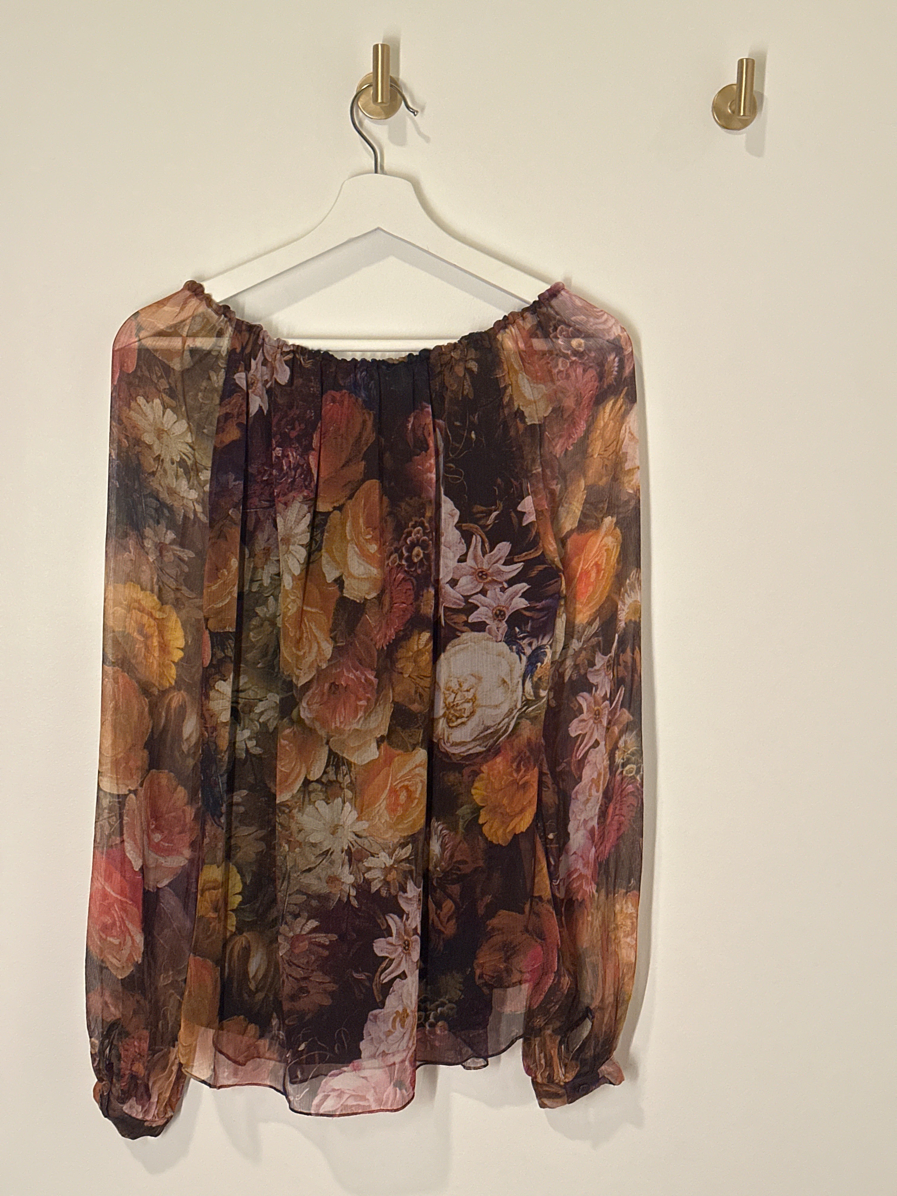 HH haute hippie Bohemian Style Sheer Floral Print Blouse