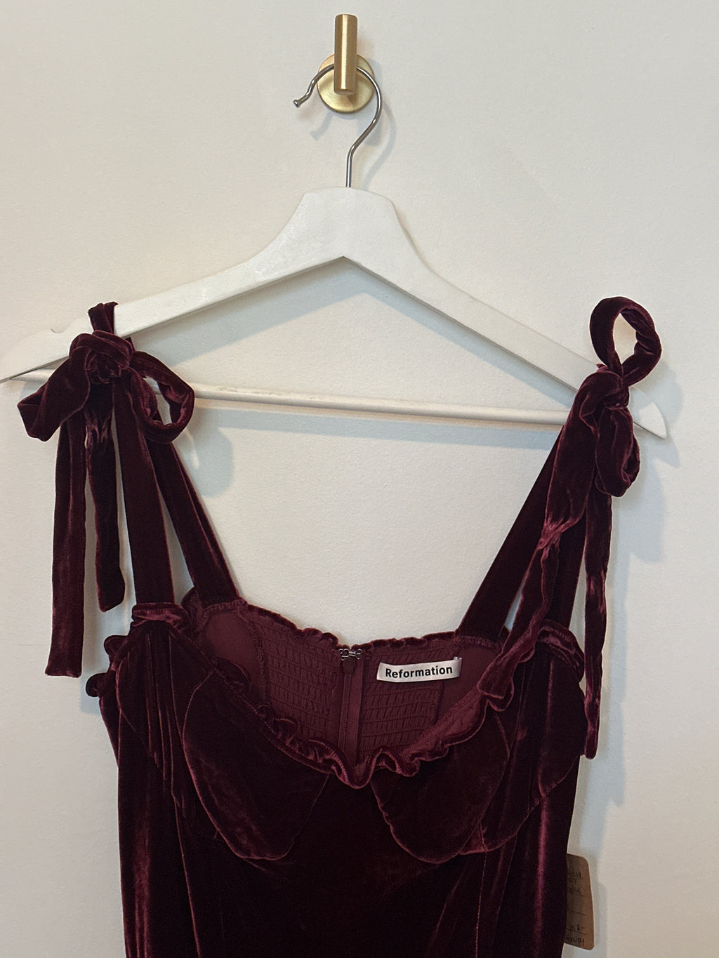 Reformation Full Length Burgundy Velvet Sleeveless Dress