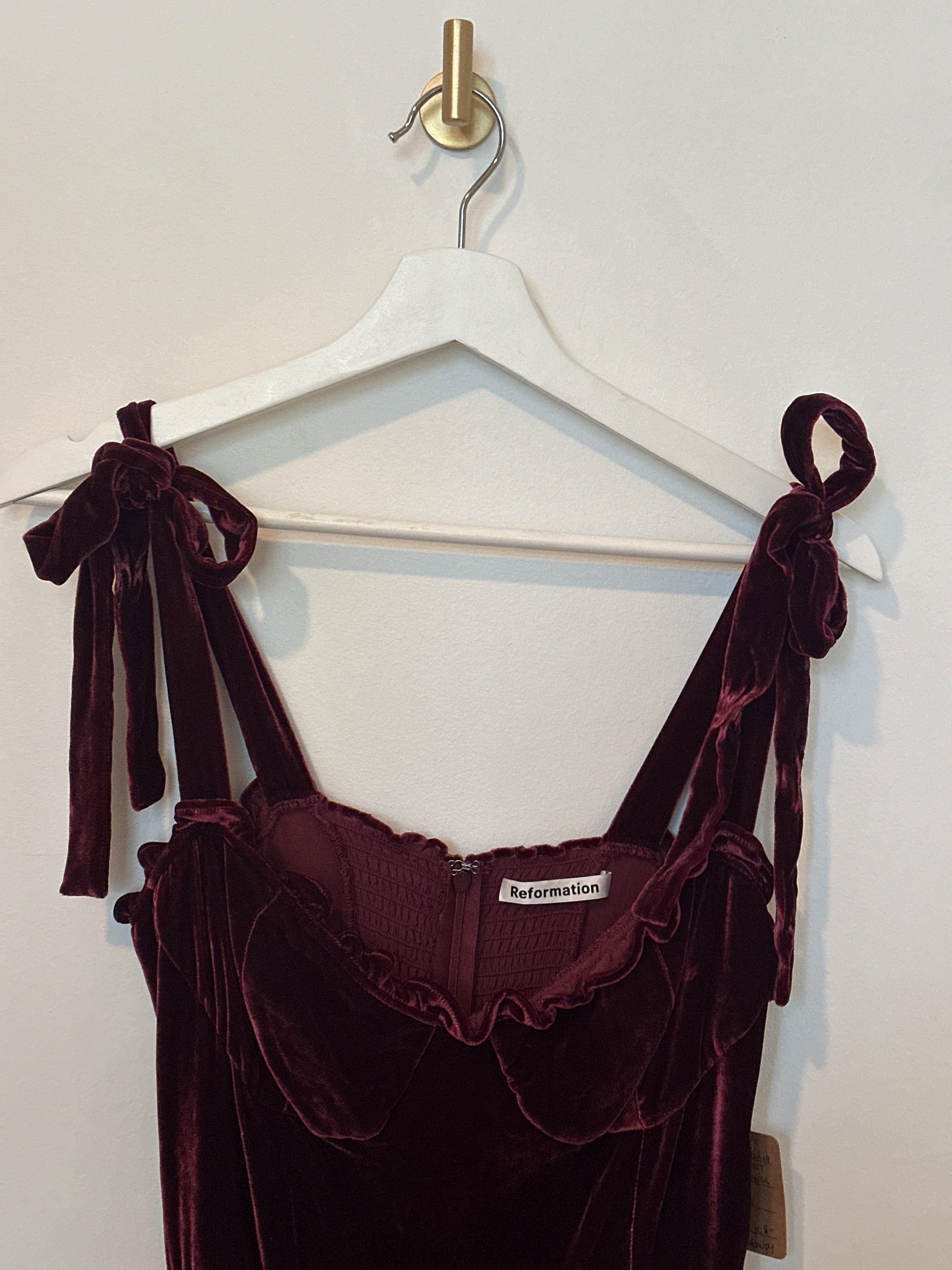 Reformation Full Length Burgundy Velvet Sleeveless Dress