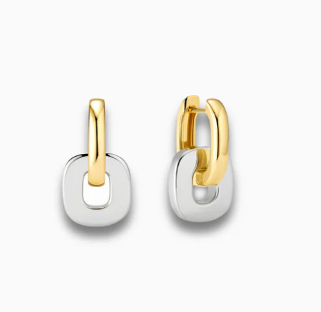 Jewelry Agatha Hoop to drop Steel and Two Tone 14K PVD Gold Earrings: Two tone