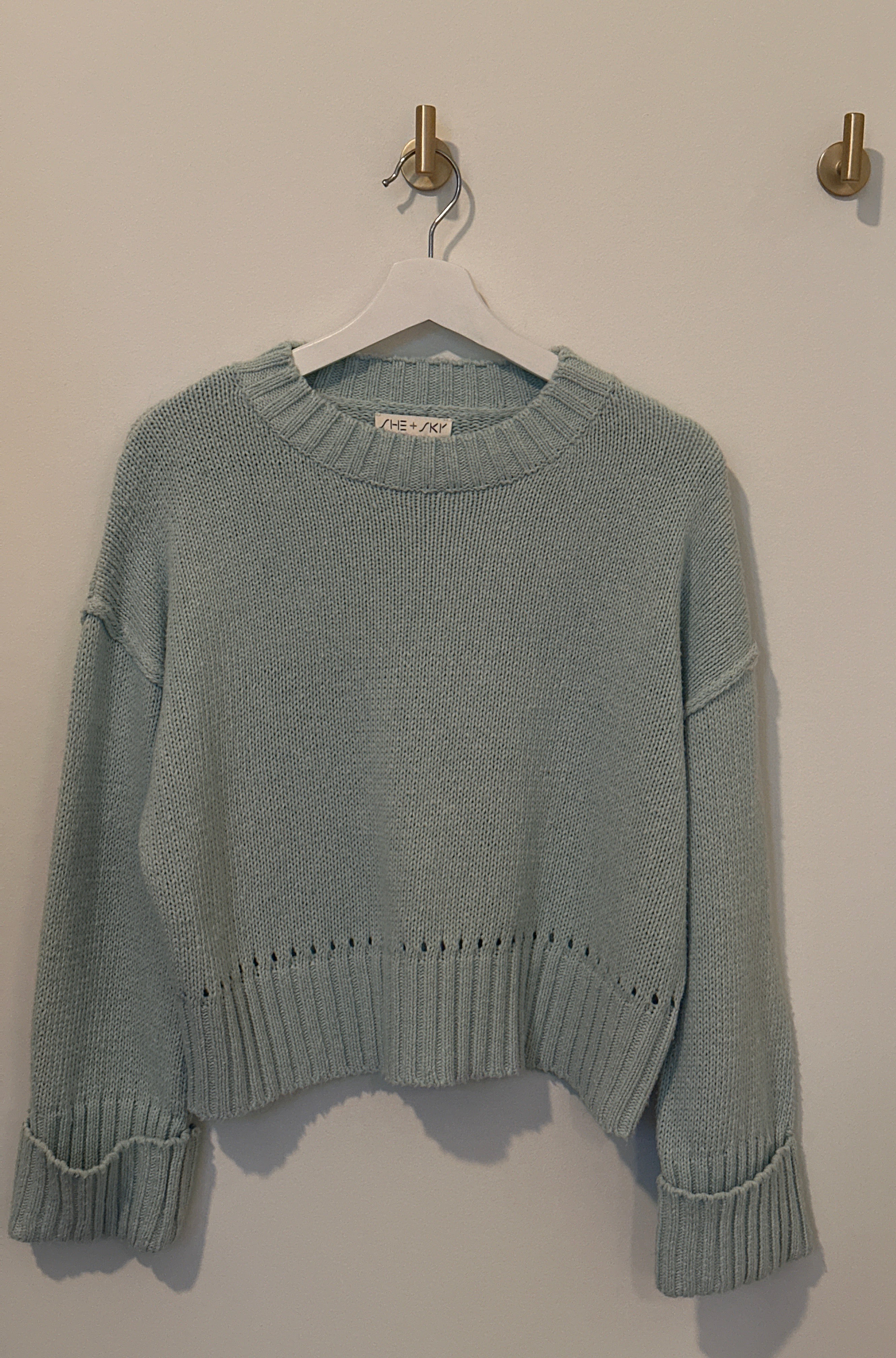 SHE + SKY Aqua Dropped Shoulder Long Sleeved Sweater
