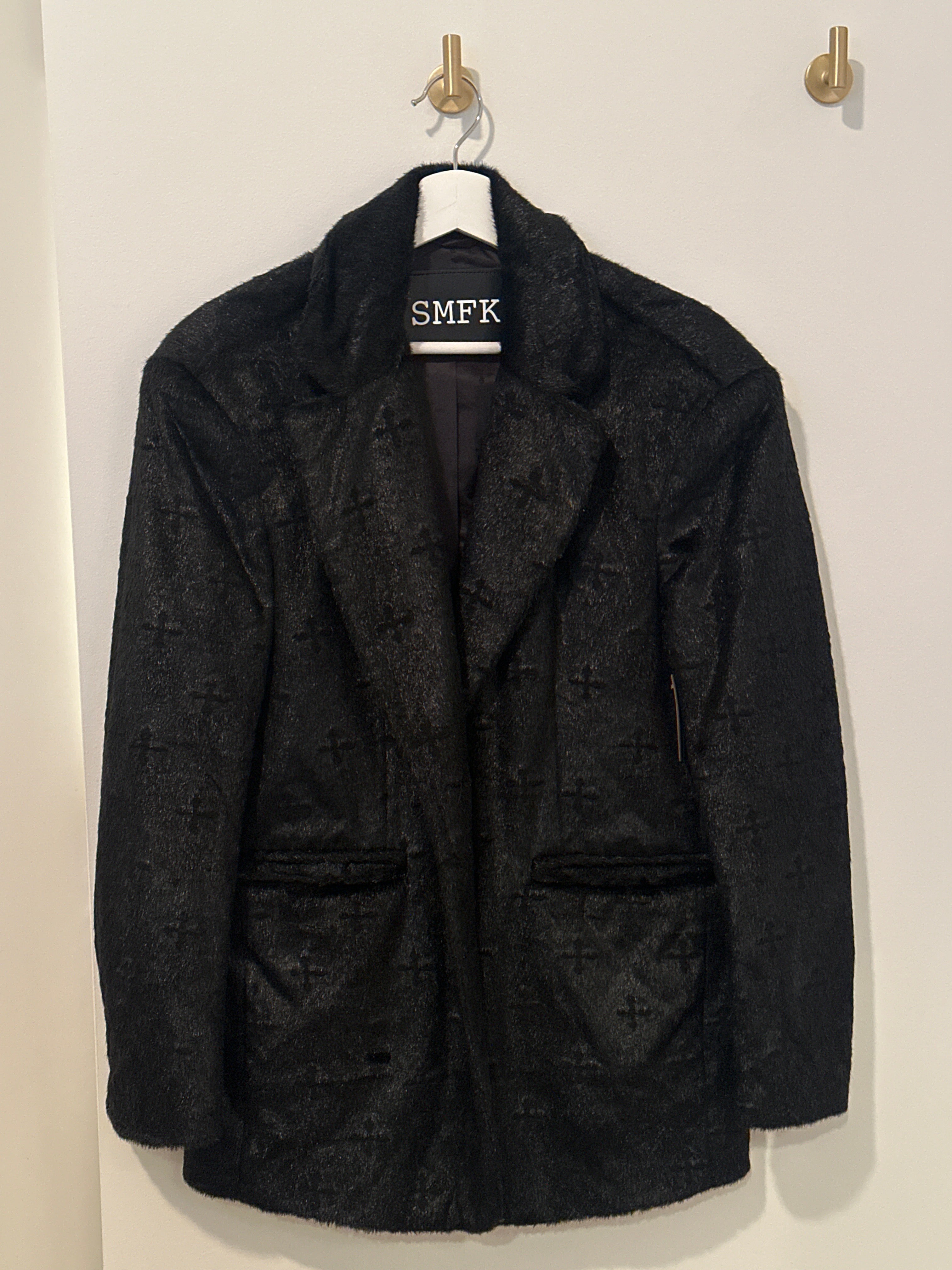 SMFK Black Faux Fur Blazer Style Coat