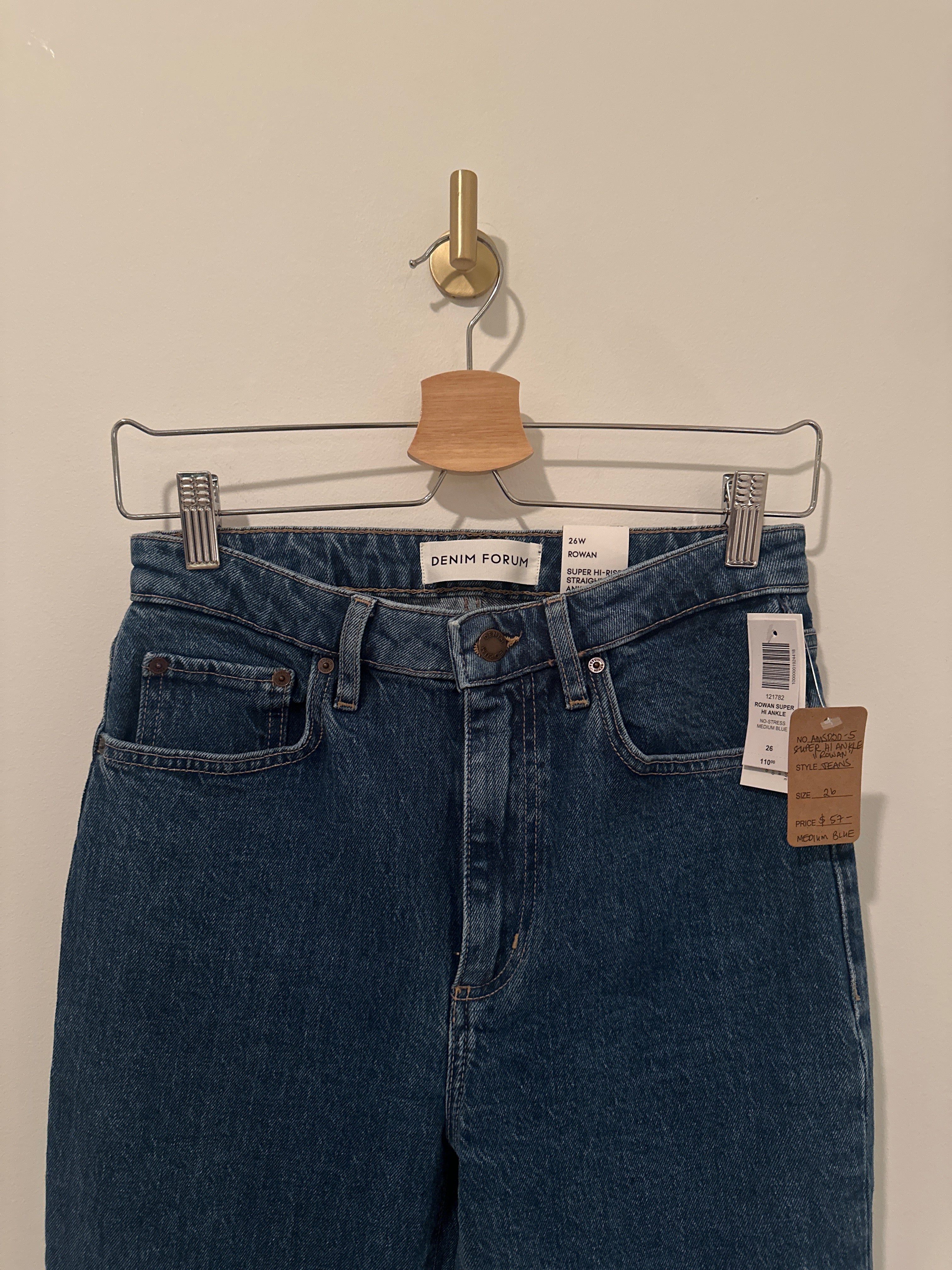 DENIM FORUM DENIM SUPER HI ANKLE MEDIUM BLUE 'ROWAN' STRAIGHT SIZE 26