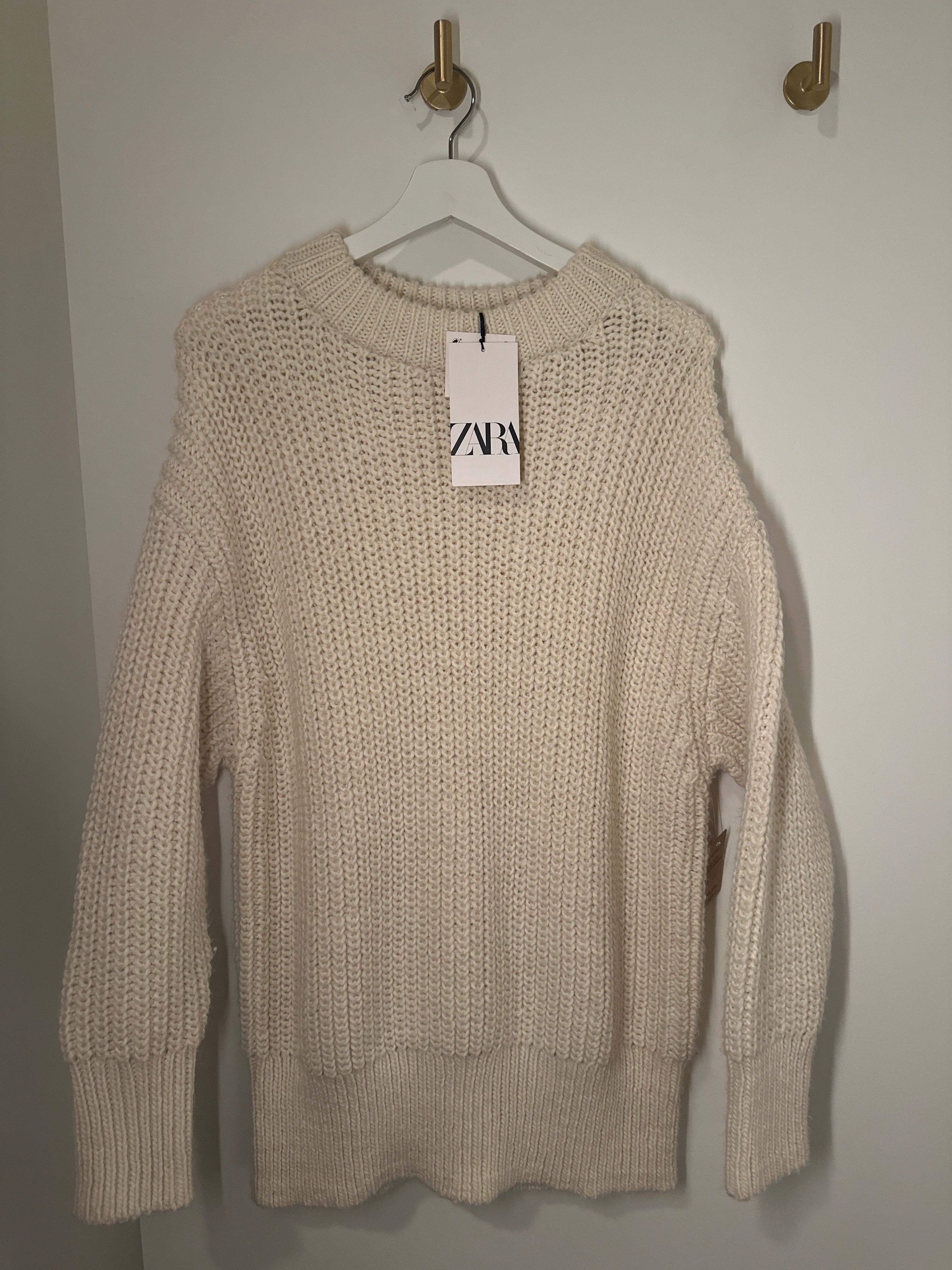 Cream Zara Oversized Chunky Knit Sweater