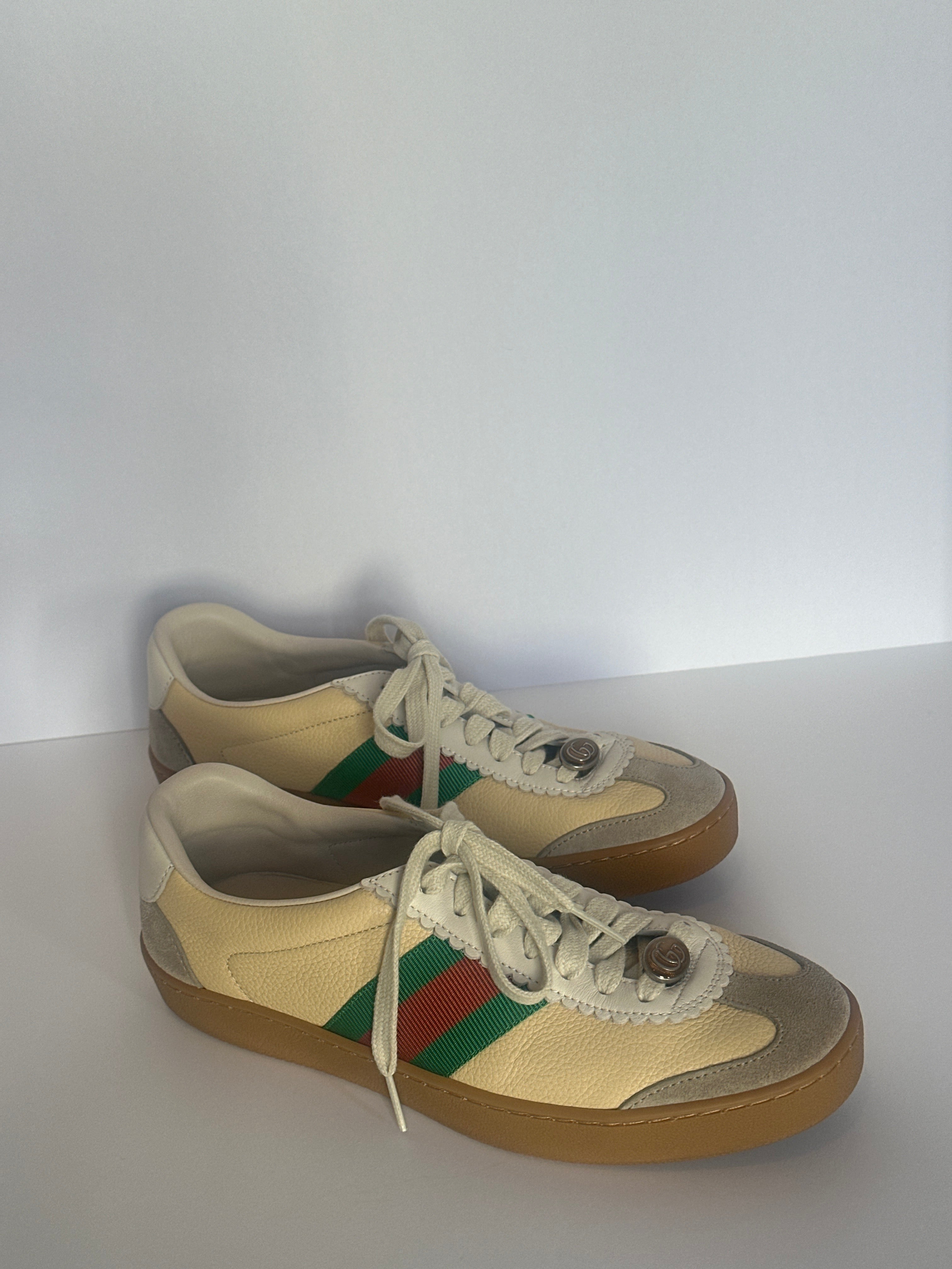 GUCCI G 74 GG Sneakers Bee Yellow Leather Suede Size 37