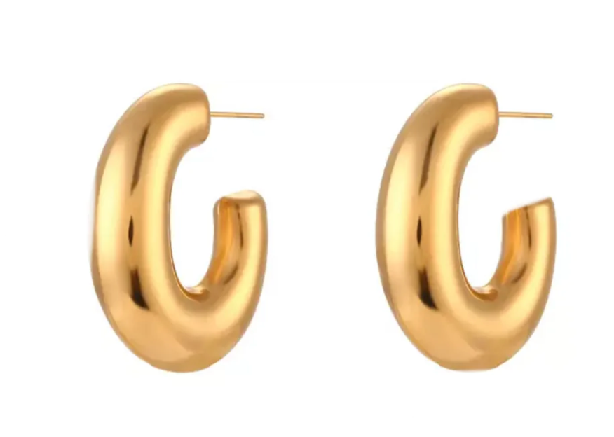  Jewelry Thea C Hoop-  Puffy Stainless Steel Earring 14K: Yellow Gold / Large