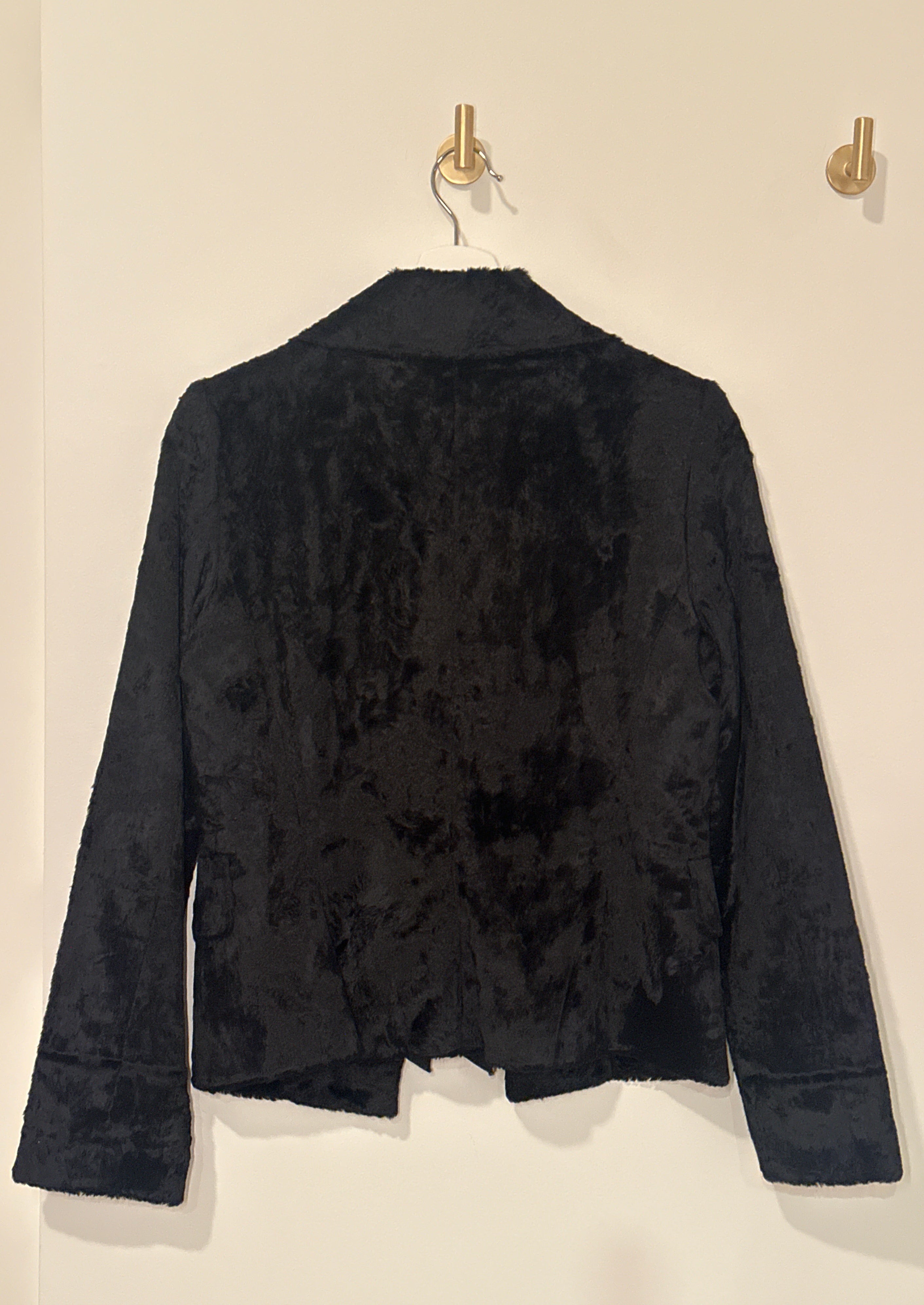 Vintage Blazer (Club Monaco TBD) Black Crushed Velvet Or Cow Hide Texture XS/S with Hand Sewn Buttons and Crepe Bow