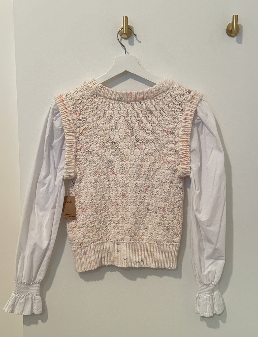 FRENCH CONNECTION Vested Sweater with Attached Dress Shirt Sleeve XS