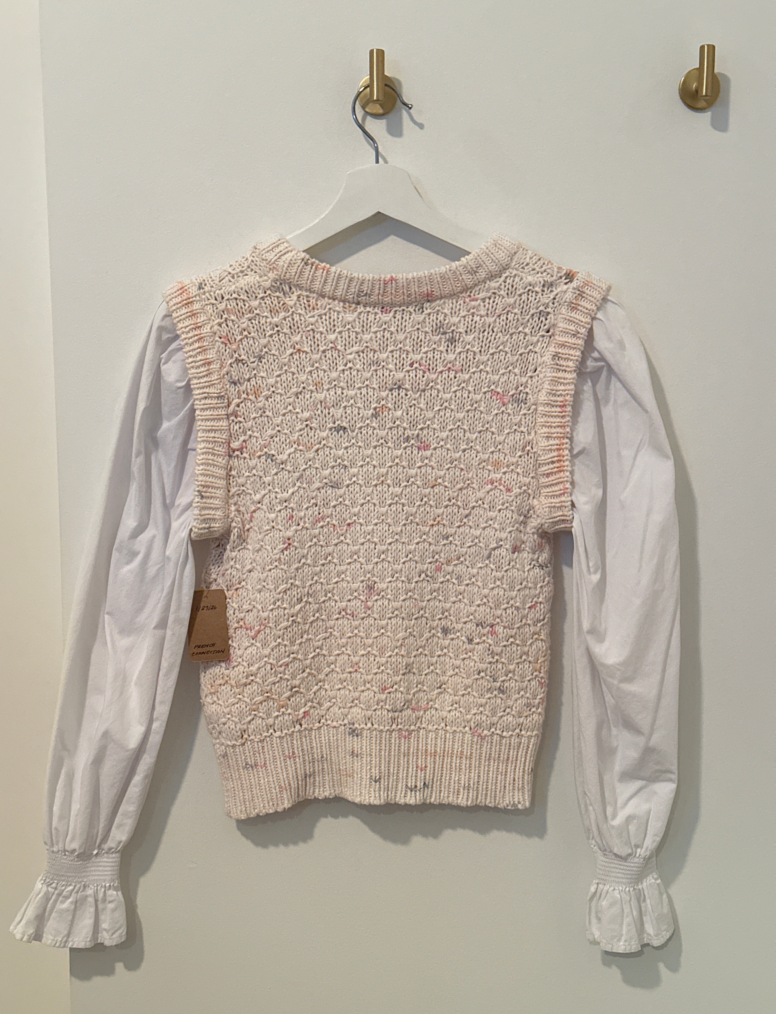 FRENCH CONNECTION Vested Sweater with Attached Dress Shirt Sleeve XS