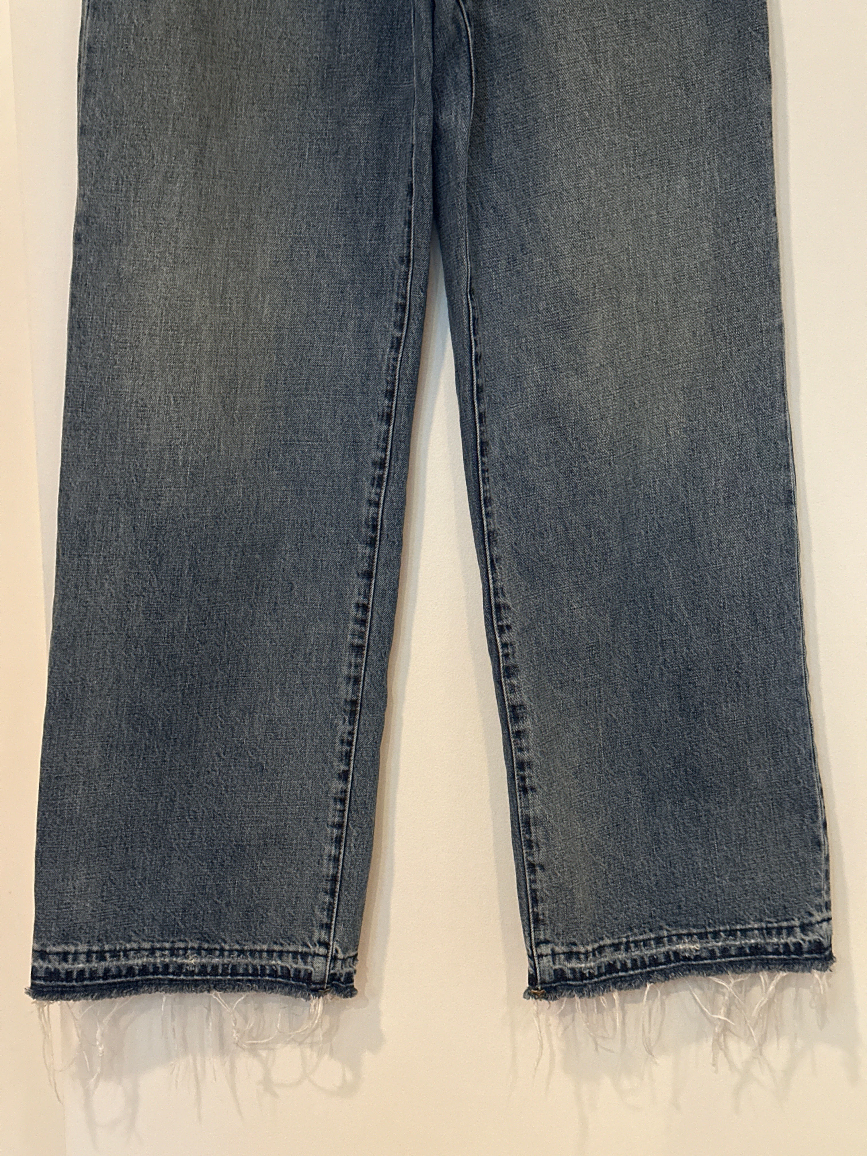 R13 Japanese Denim Wide Leg Distressed Hem Jeans 28