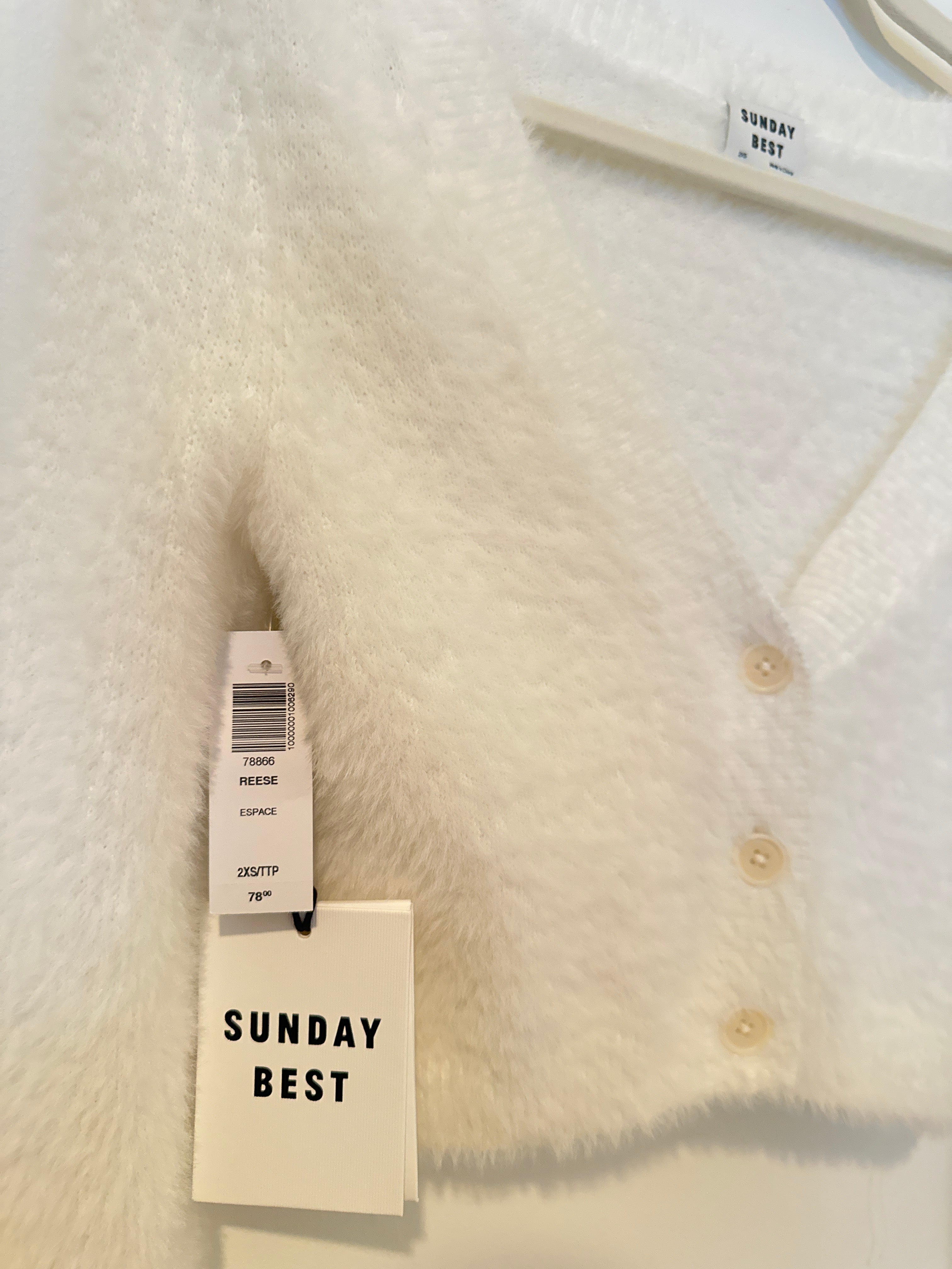 SUNDAY BEST L/S WHITE FUZZY CROP CARDI XXS