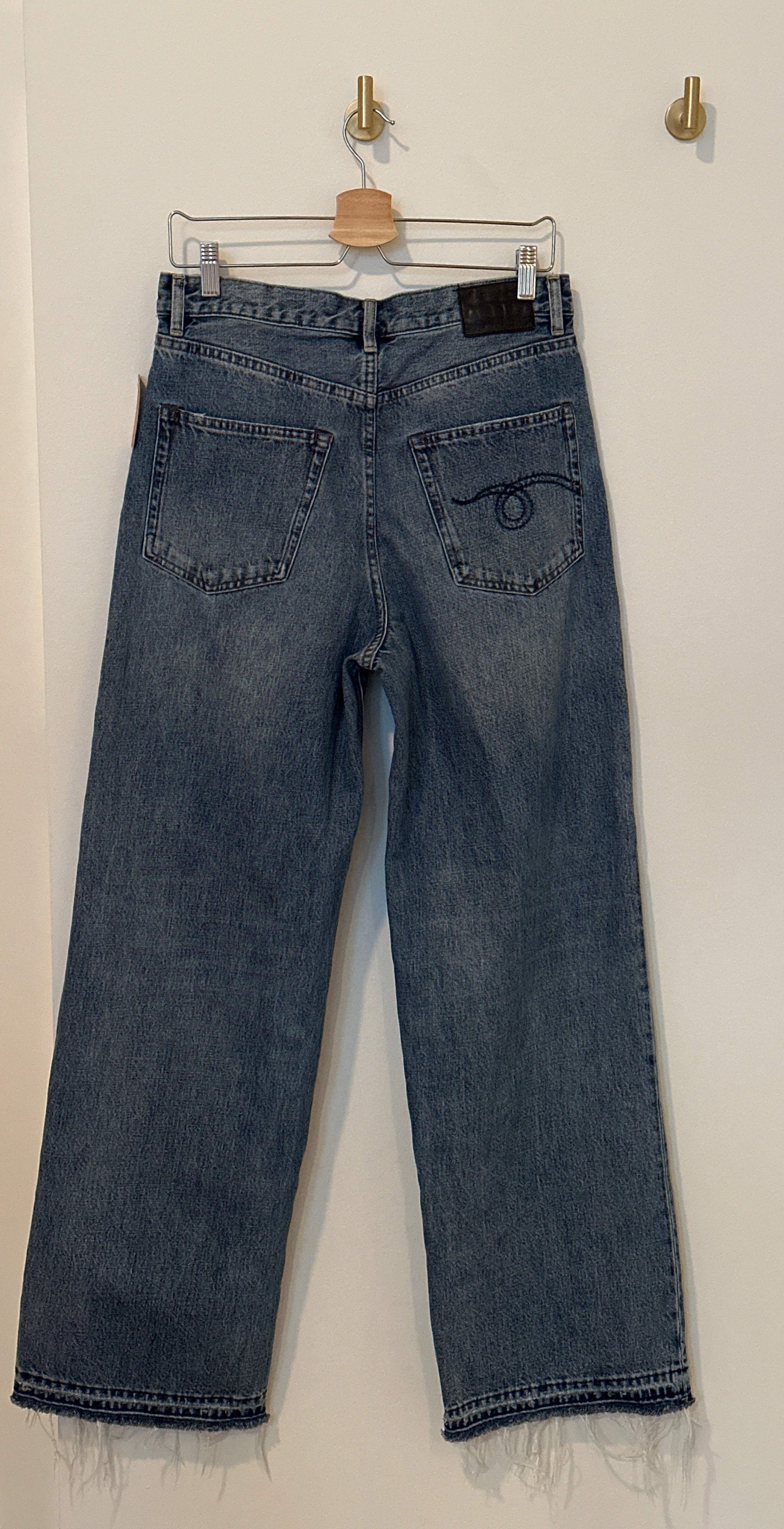 R13 Japanese Denim Wide Leg Distressed Hem Jeans 28