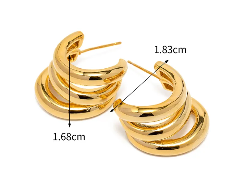 Jewelry Triple Medium Hoop High Shine Steel Earring: Yellow Gold